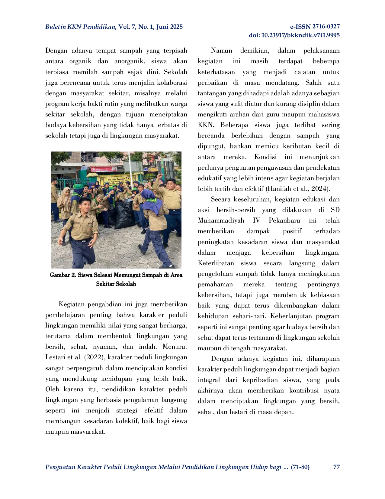 JURIS Penguatan Karakter Peduli Lingkungan Melalui Pendidikan Lingkungan Hidup bagi Siswa Sekolah Dasar di Pekanbaru