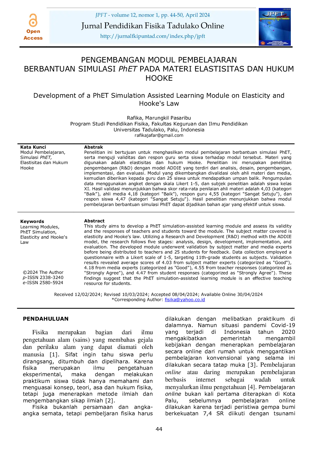 JURIS Pengembangan Modul Pembelajaran Berbantuan Simulasi PhET Pada Materi Elastisitas dan Hukum Hooke