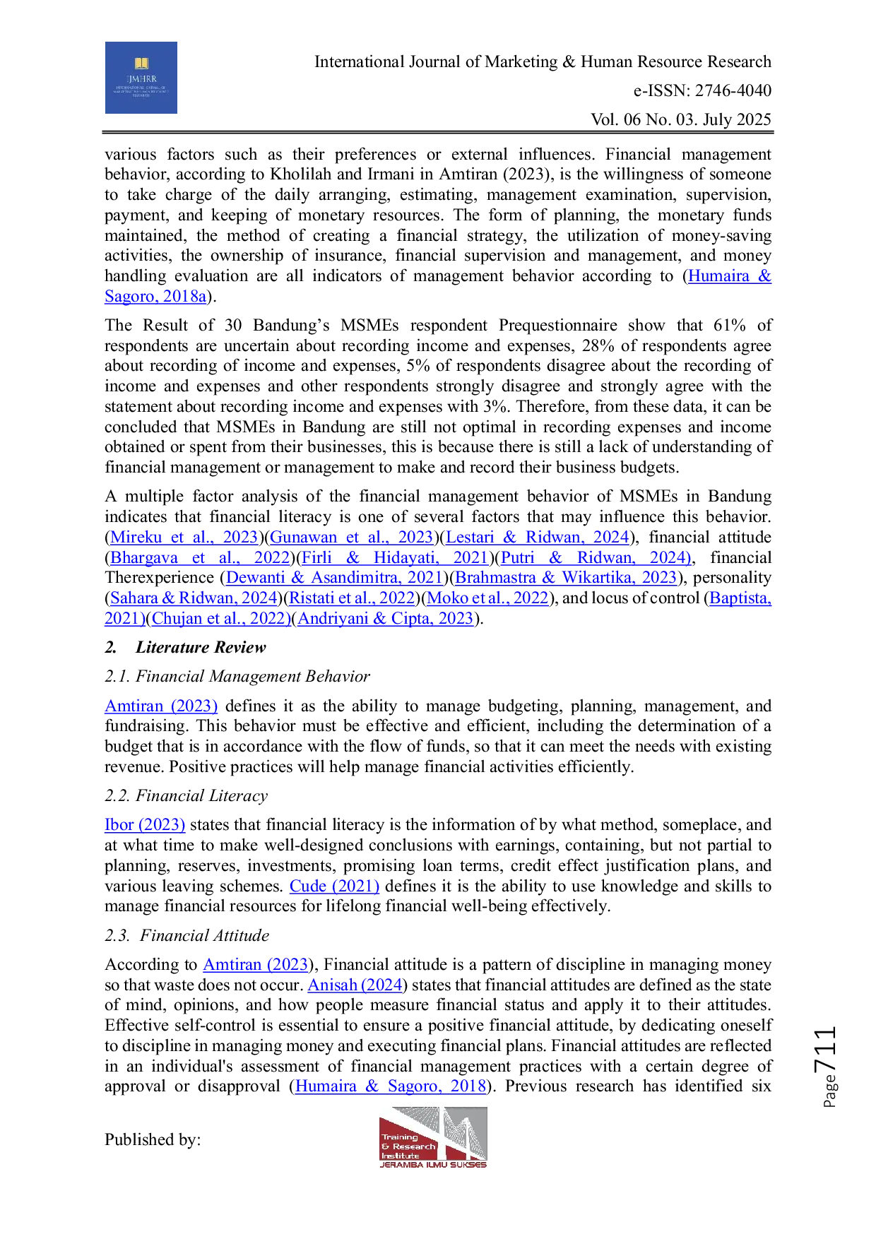 JURIS Predictors Financial Management Behavior of MSMEs in Bandung