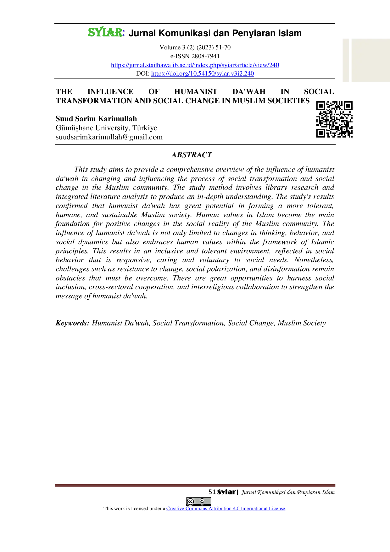 JURIS The Influence of Humanist Da wah in Social Transformation and Social Change in Muslim Societies