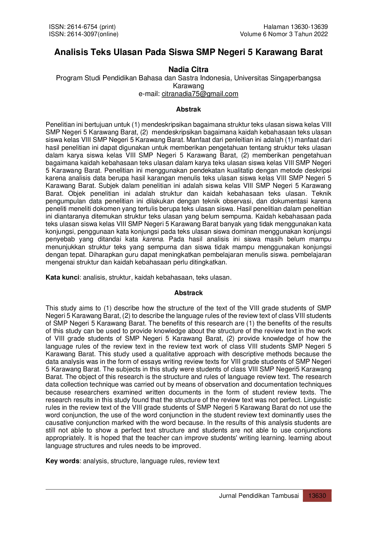 JURIS Analisis Teks Ulasan Pada Siswa SMP Negeri 5 Karawang Barat