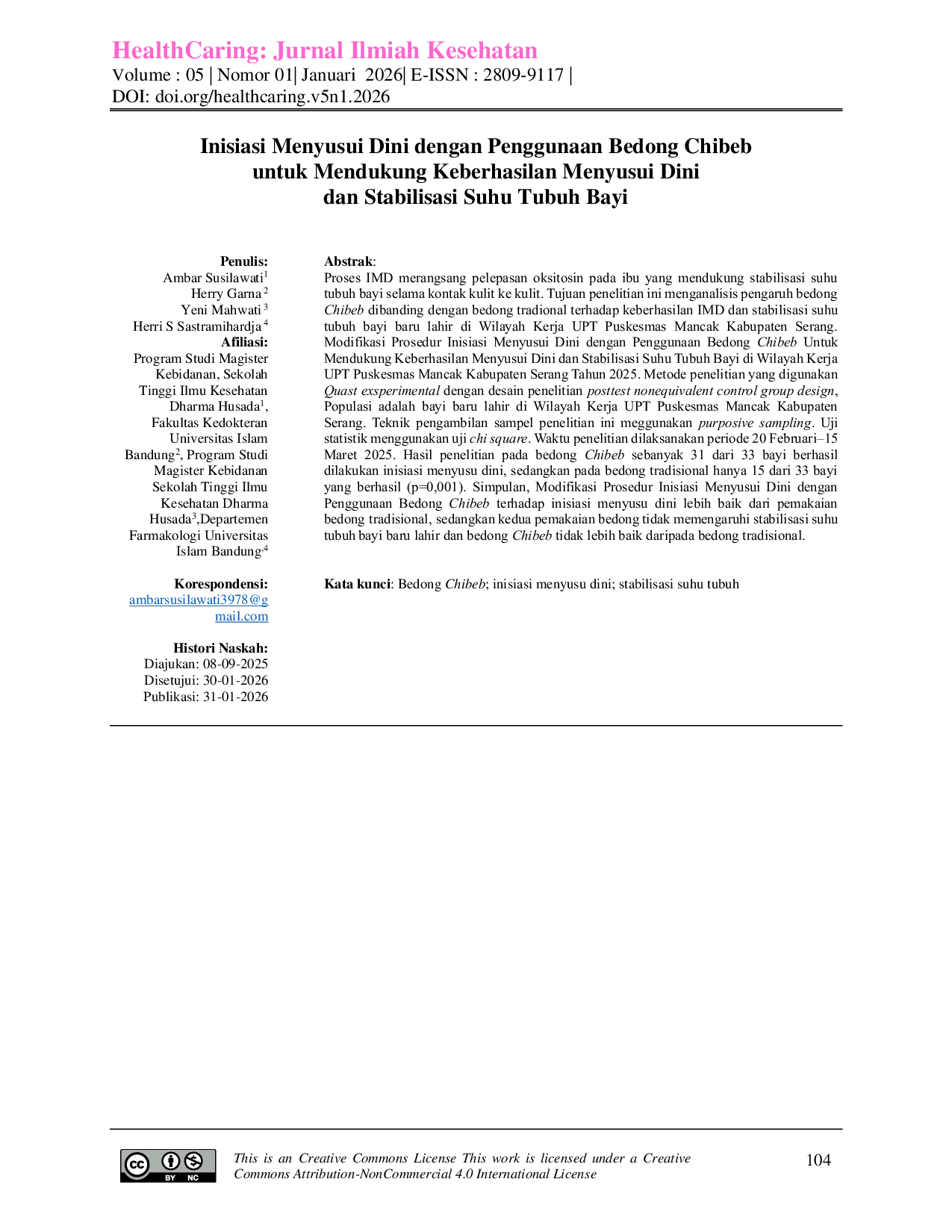 JURIS Inisiasi Menyusui Dini dengan Penggunaan Bedong Chibeb untuk Mendukung Keberhasilan Menyusui Dini dan Stabilisasi Suhu Tubuh Bayi