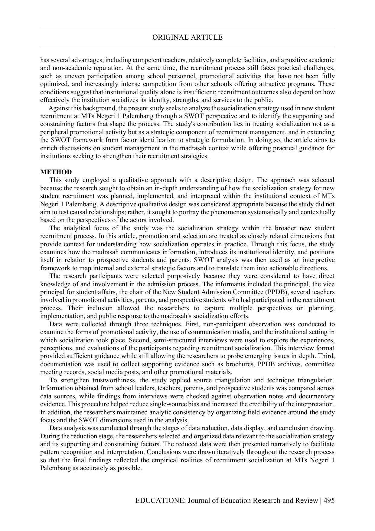 JURIS A SWOT Analysis of the Socialization Strategy for New Student Recruitment