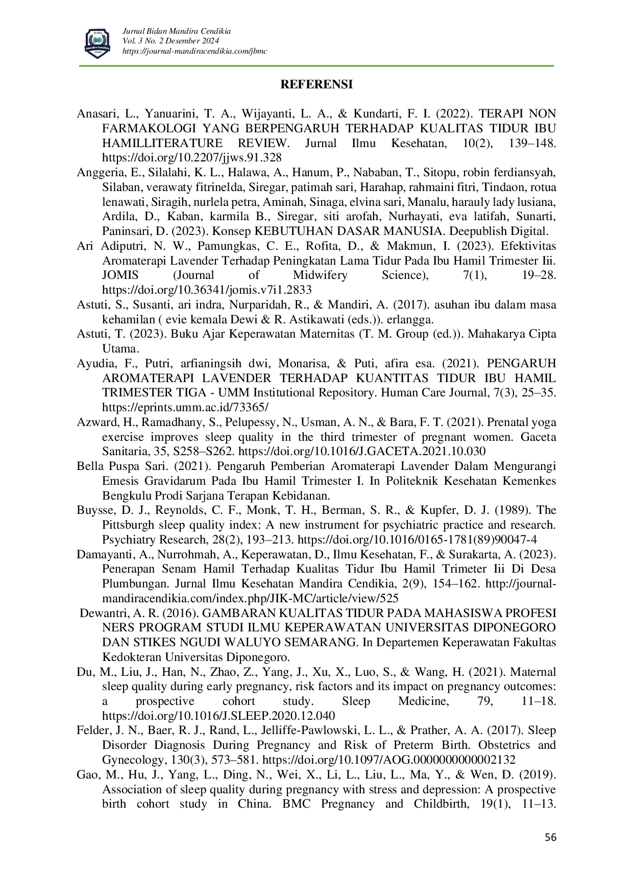 JURIS Pengaruh Penggunaan Aromaterapi Lavender Terhadap Kualitas Tidur Ibu Hamil Trimester III Di Puskesmas Merakurak
