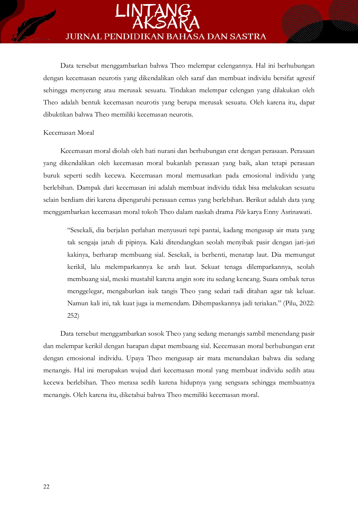 JURIS Kepribadian Tokoh Theo dalam Naskah Drama Pilu Karya Enny Asrinawati Tinjauan Psikologi Sastra