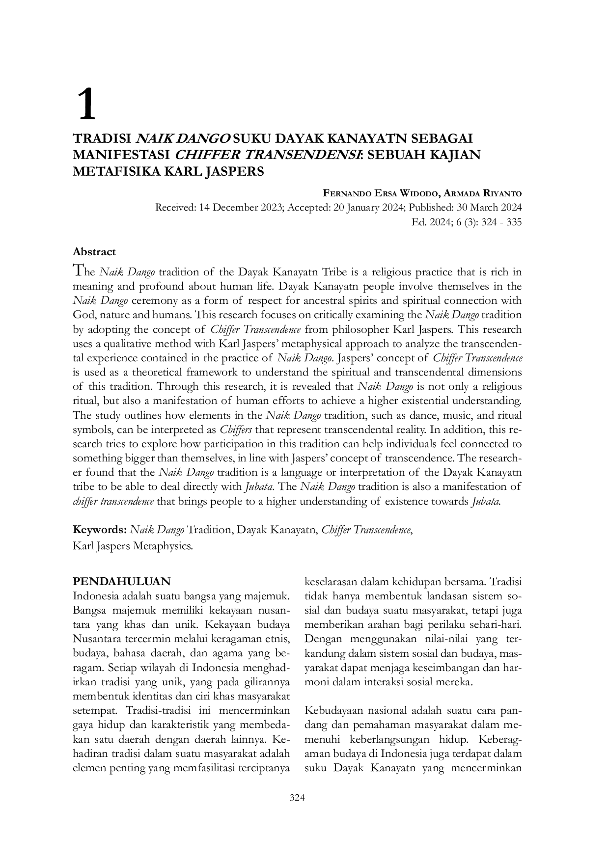 JURIS Tradisi Naik Dango Suku Dayak Kanayatn Sebagai Manifestasi Chiffer Transendensi Sebuah Kajian Metafisika Karl Jaspers