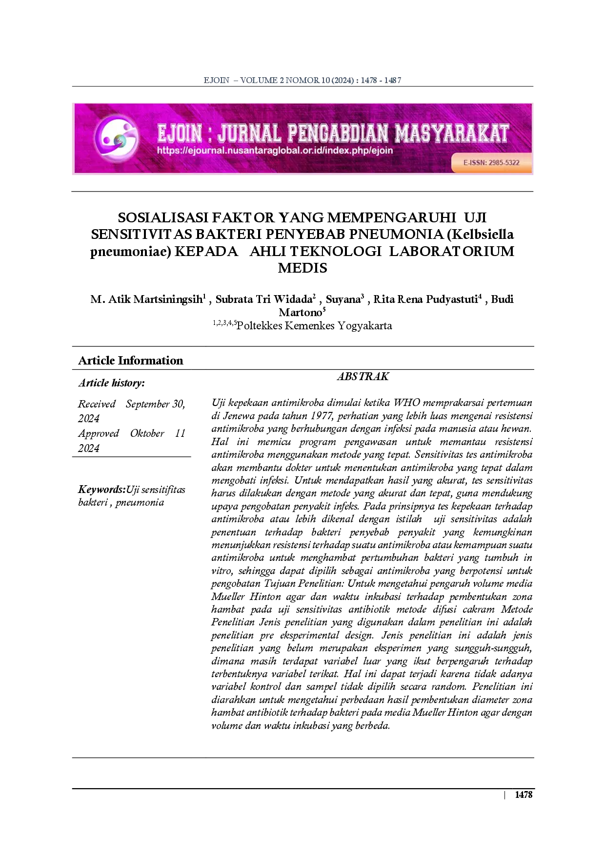 juris Sosialisasi Faktor Yang Mempengarui Uji Sensitivitas Bakteri Penyebab Pneumonia