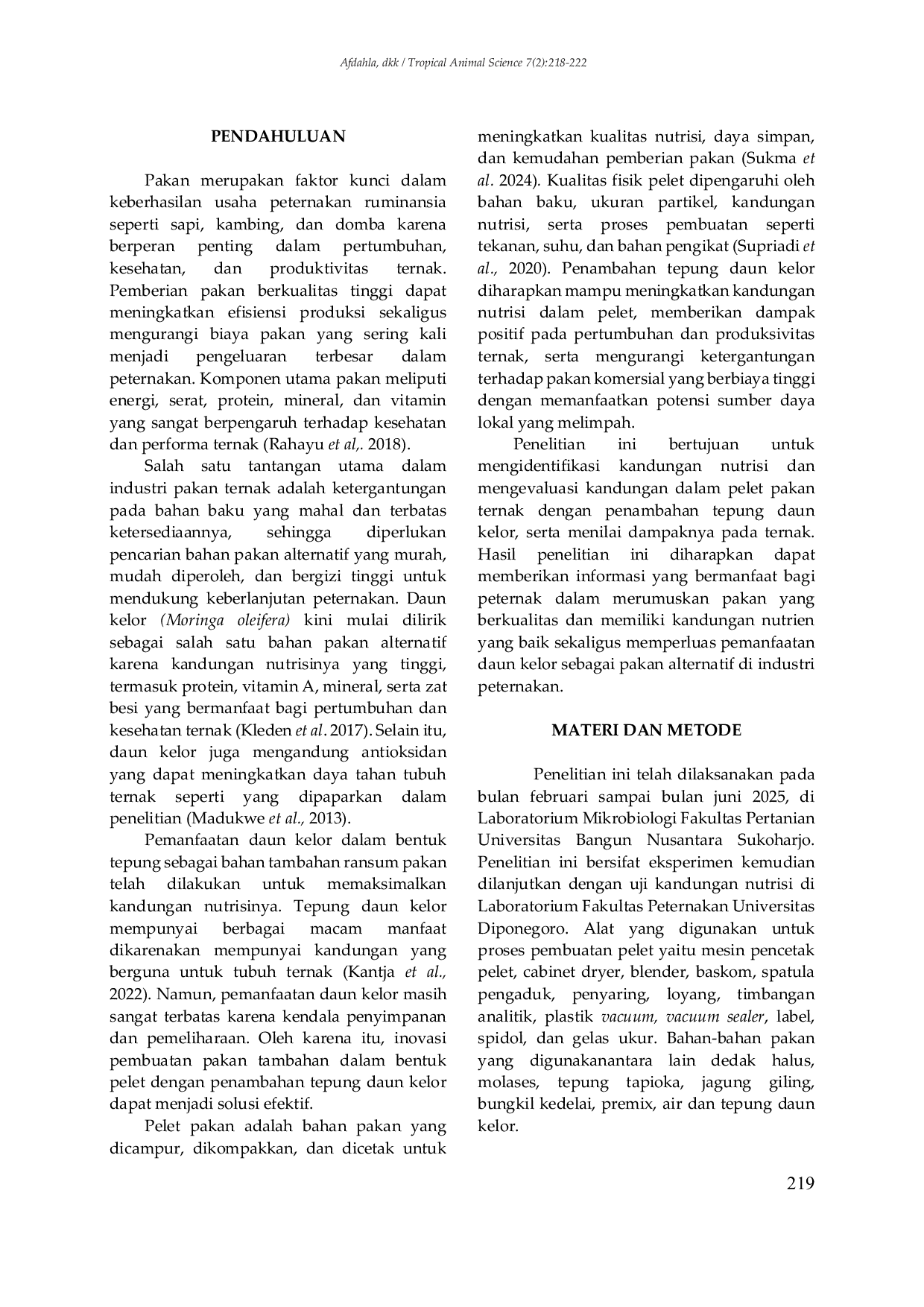 JURIS KAJIAN NUTRITIF PELET DENGAN PENAMBAHAN TEPUNG DAUN KELOR MORINGA OLEIFERA