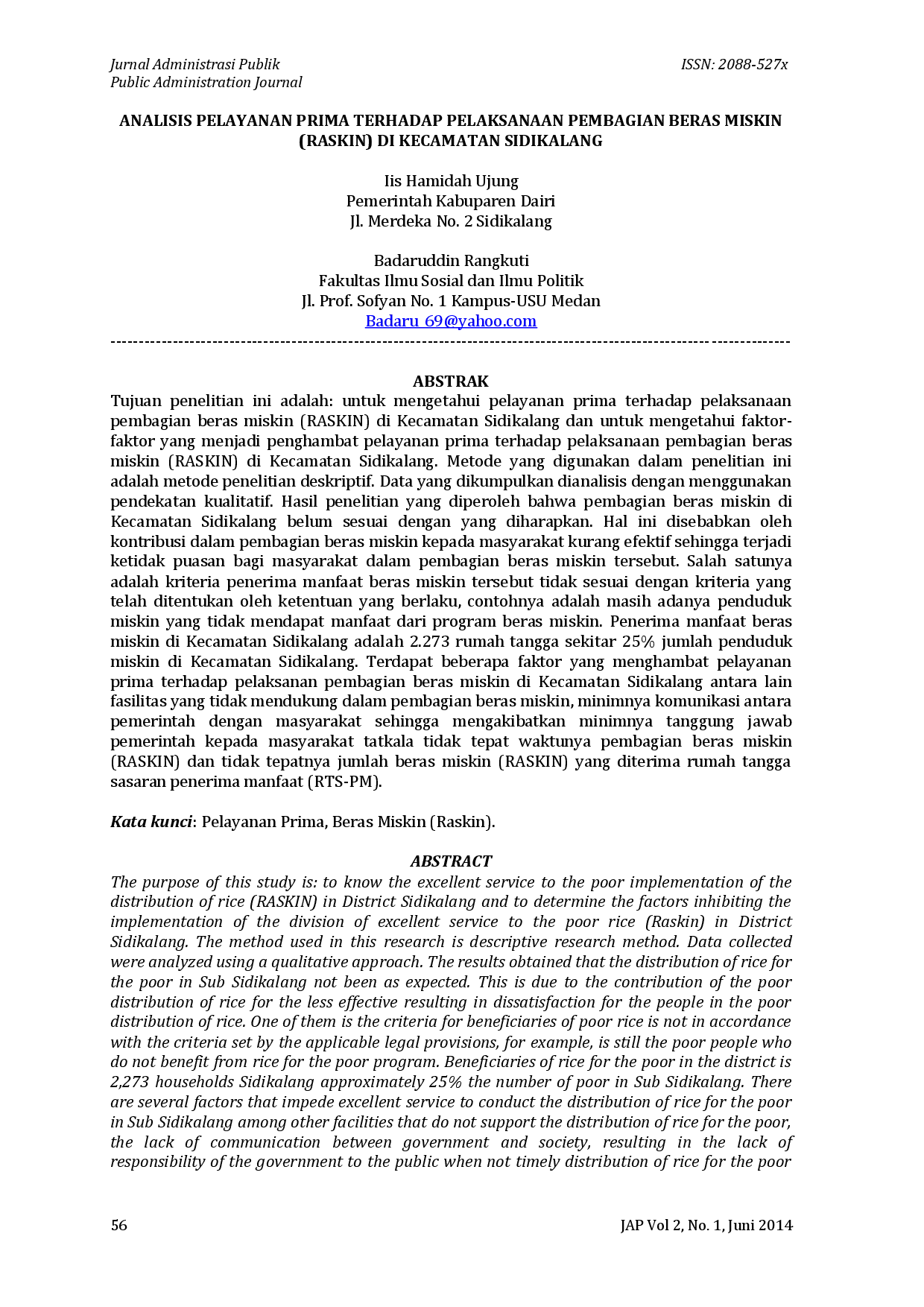 juris Analisis Pelayanan Prima Terhadap Pelaksanaan Pembagian Beras Miskin Raskin Di Kecamatan Sidikalang
