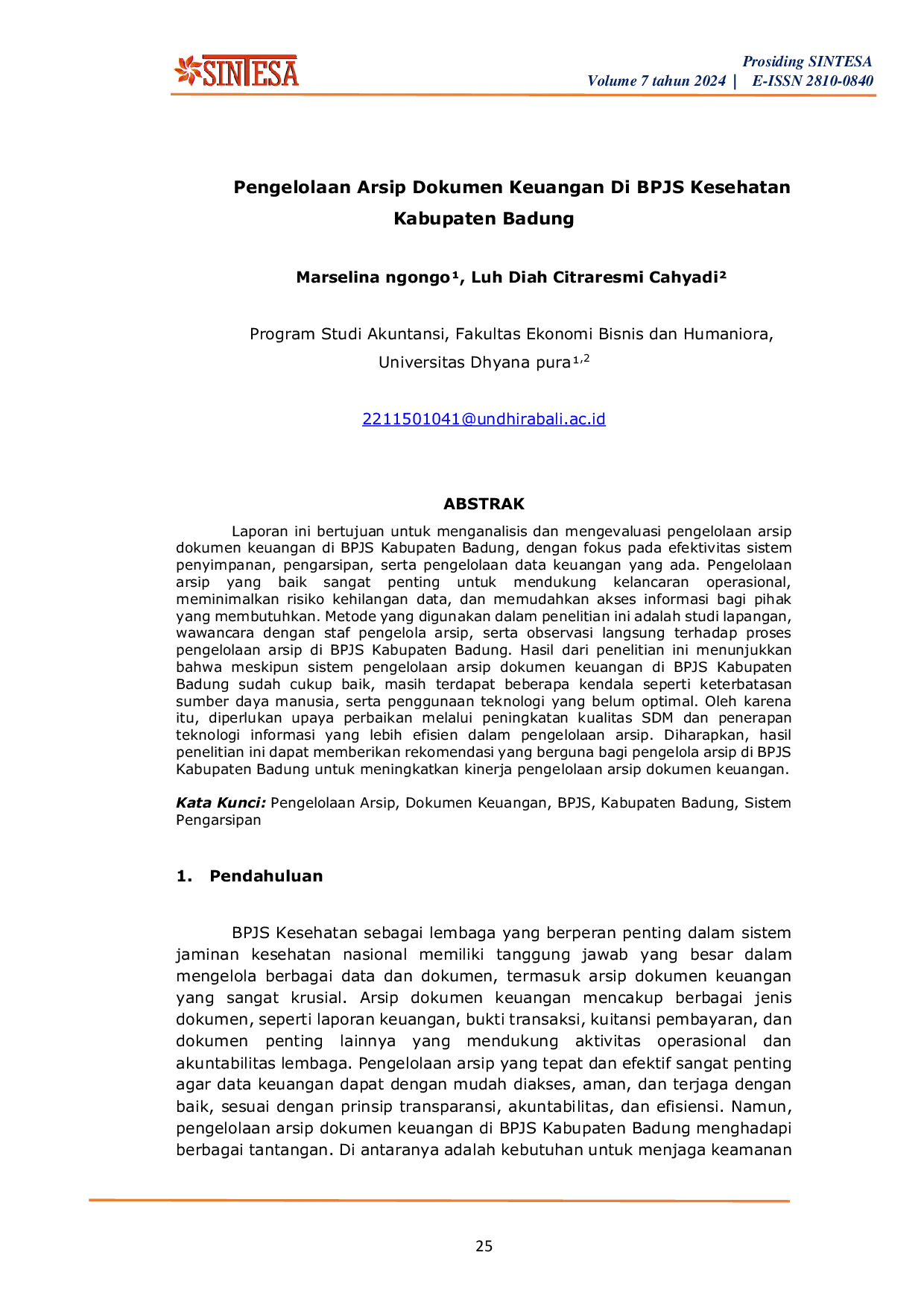 JURIS Pengelolaan Arsip Dokumen Keuangan Di BPJS Kesehatan Kabupaten Badung