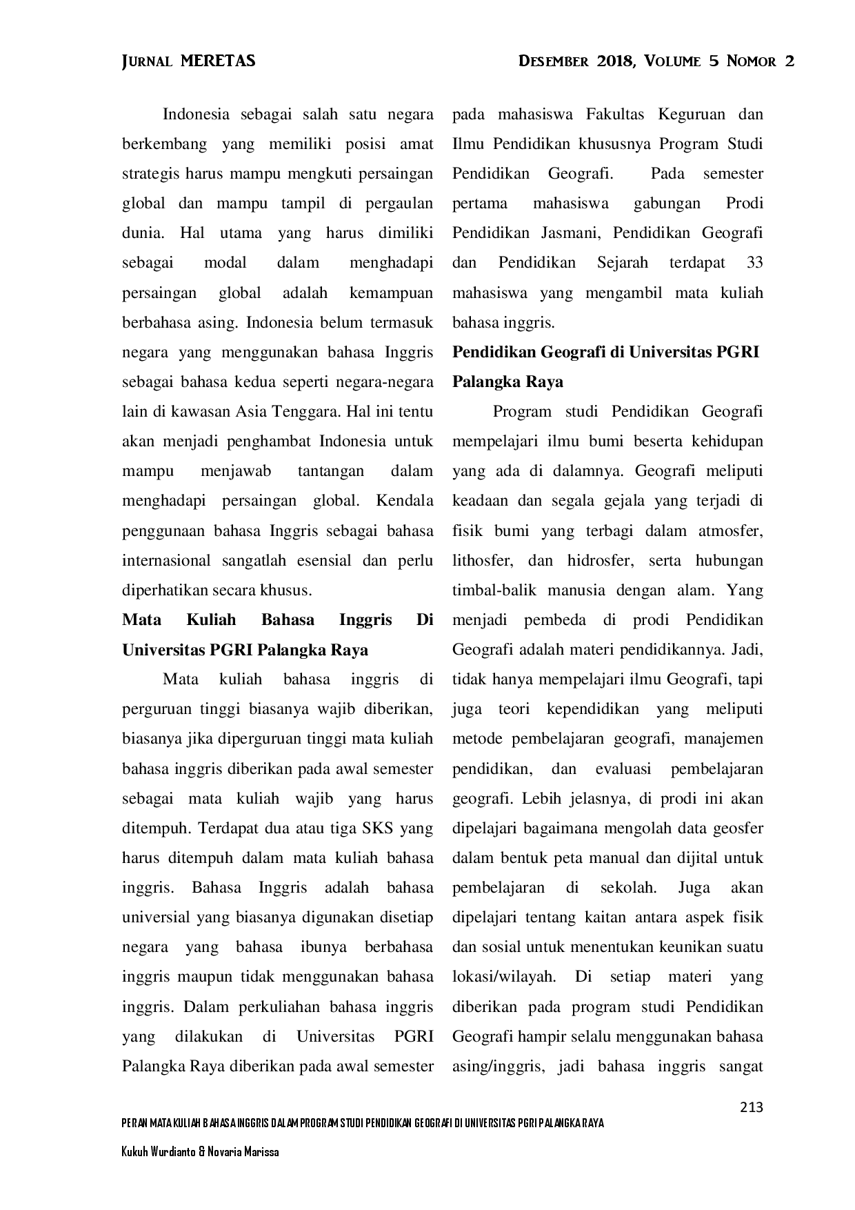 juris Peran Mata Kuliah Bahasa Inggris Dalam Program Studi Pendidikan Geografi Di Universitas PGRI Palangka Raya