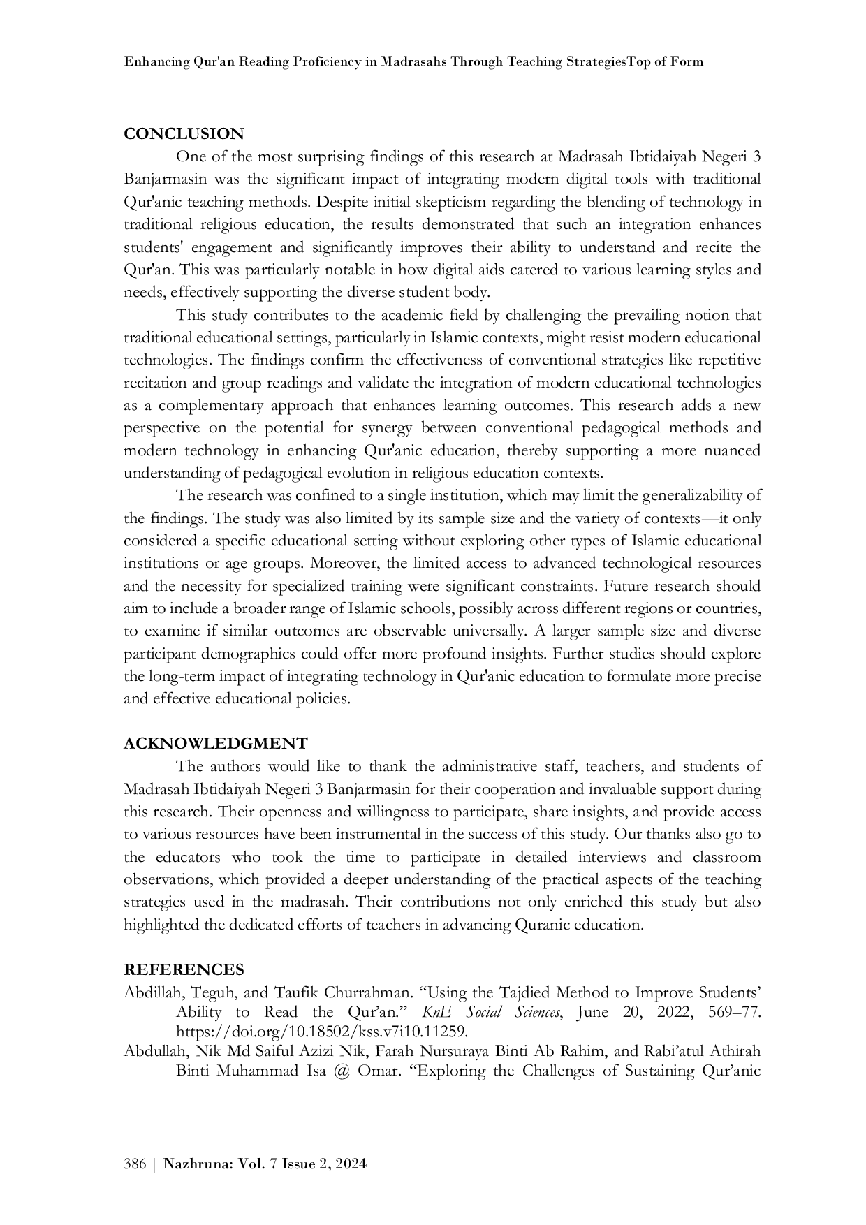 JURIS Enhancing Qur an Reading Proficiency in Madrasahs Through Teaching Strategies