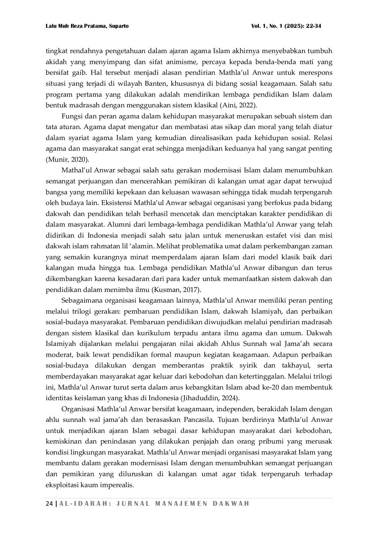 JURIS Gerakan Organisasi Mathla ul Anwar Dalam Bidang Pendidikan Pemikiran K H Mas Abdurrahman