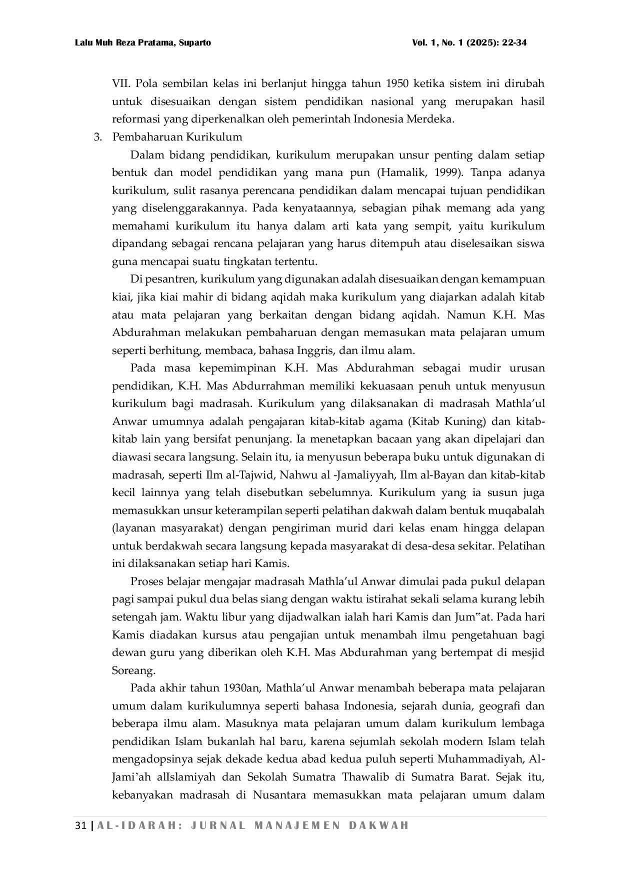 JURIS Gerakan Organisasi Mathla ul Anwar Dalam Bidang Pendidikan Pemikiran K H Mas Abdurrahman