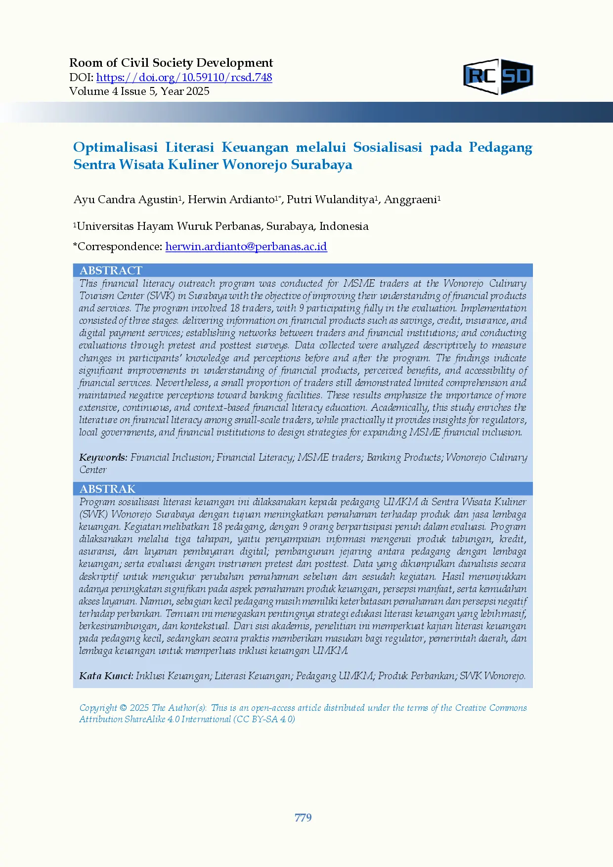 juris Optimalisasi Literasi Keuangan melalui Sosialisasi pada Pedagang Sentra Wisata Kuliner Wonorejo Surabaya