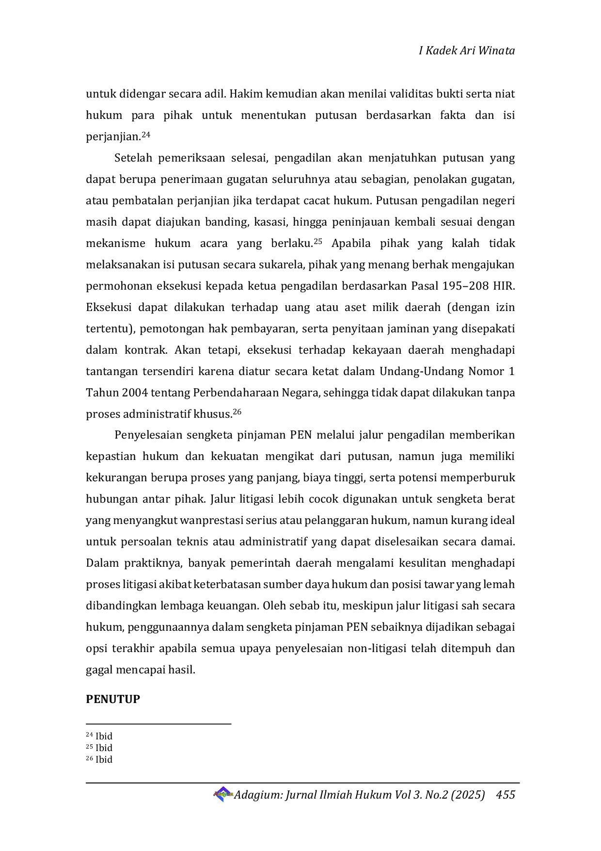 JURIS Kajian Yuridis Model Penyelesaian Sengketa Pinjaman Dana Pemulihan Ekonomi Nasional PEN oleh Pemerintah Daerah