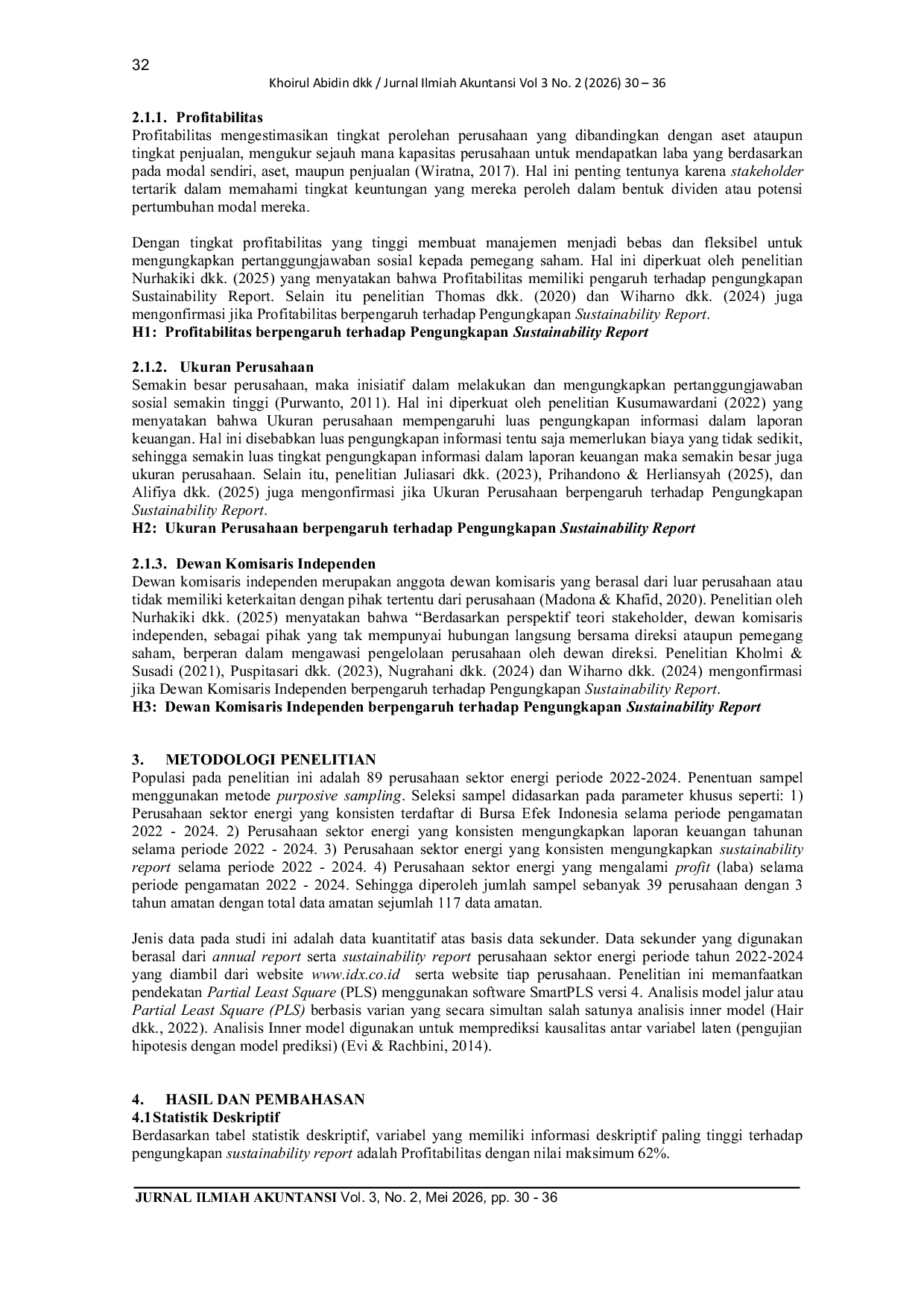 JURIS Pengaruh Profitabilitas Ukuran Perusahaan Dan Dewan Komisaris Independen Terhadap Pengungkapan Sustainability Report Pada Perusahaan Sektor Energi Yang Terdaftar Dalam Bursa Efek Indonesia