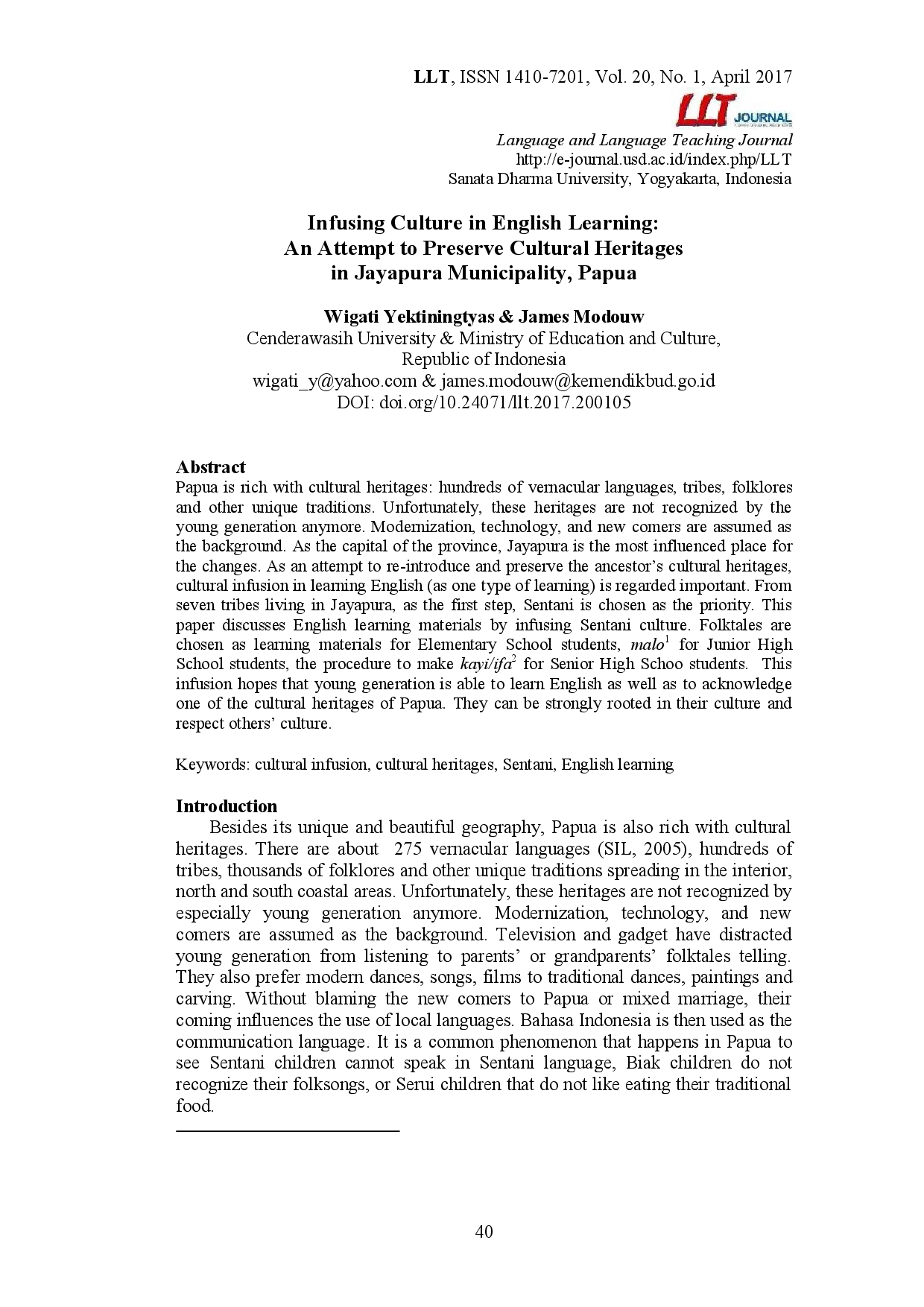 juris Infusing Culture in English Learning An Attempt to Preserve Cultural Heritages in Jayapura Municipality Papua