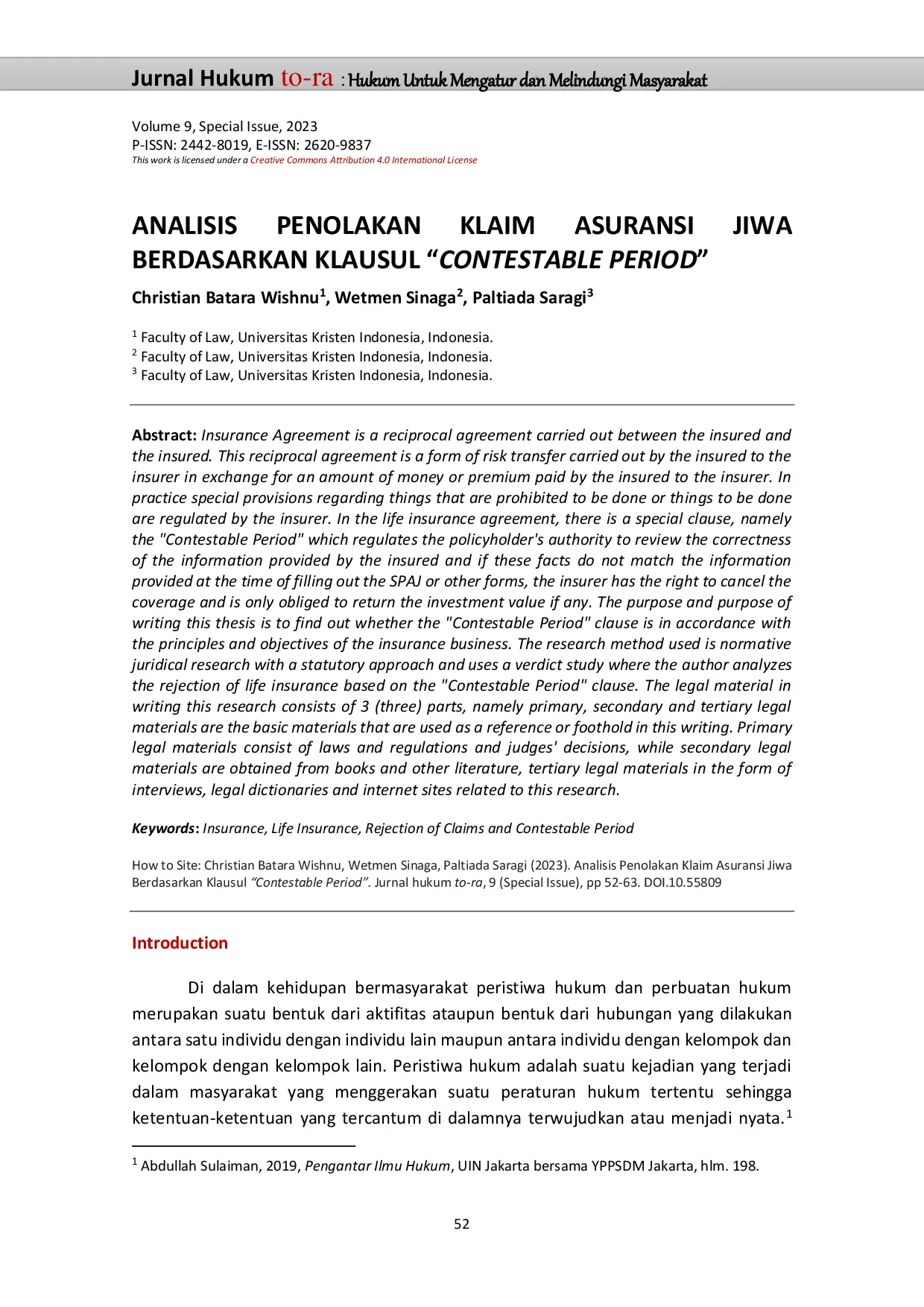 JURIS ANALISIS PENOLAKAN KLAIM ASURANSI JIWA BERDASARKAN KLAUSUL CONTESTABLE PERIOD STUDI PUTUSAN NOMOR 489 Pdt G 2021 PN Mdn