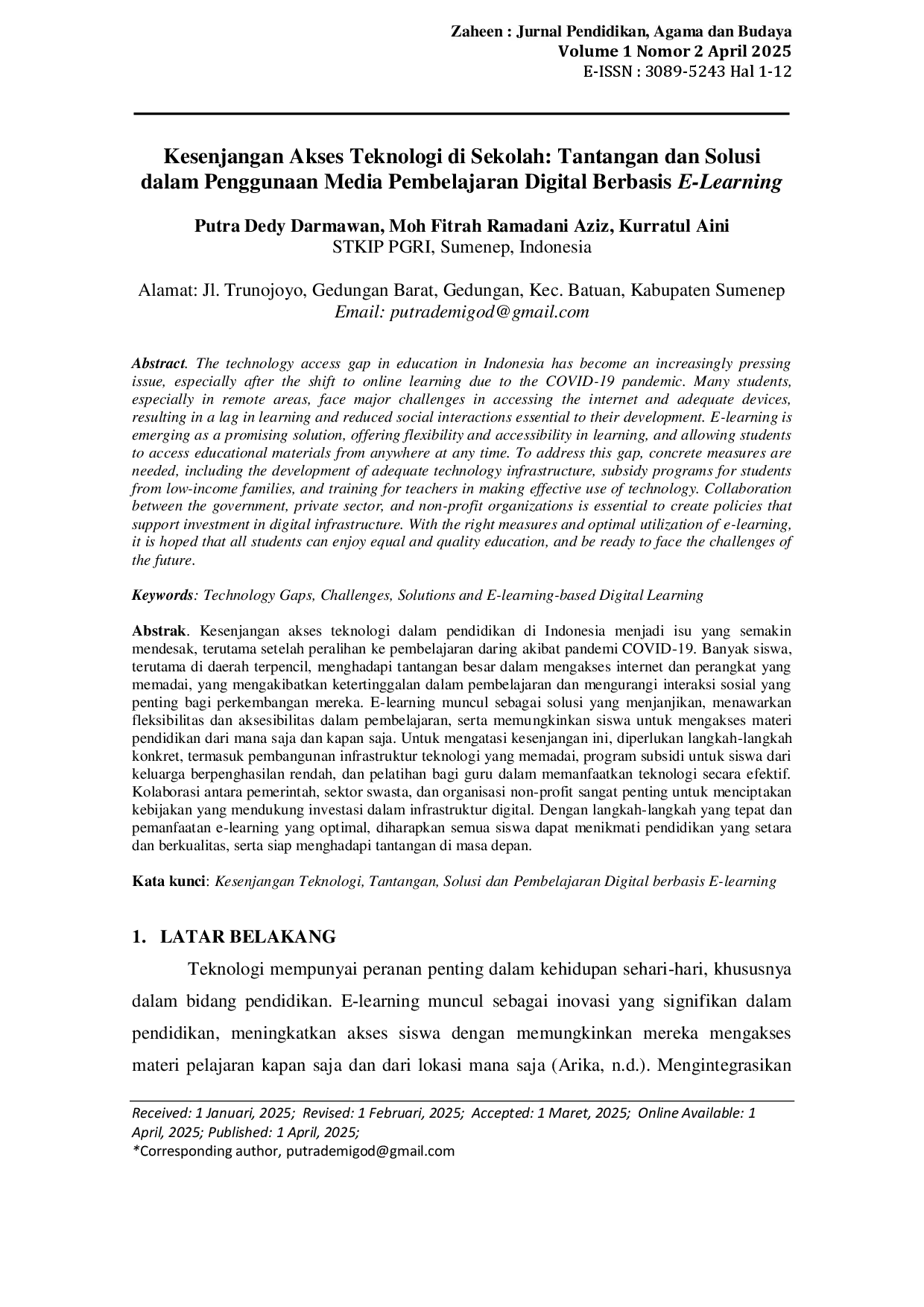 juris Kesenjangan Akses Teknologi di Sekolah Tantangan dan Solusi dalam Penggunaan Media Pembelajaran Digital Berbasis E Learning