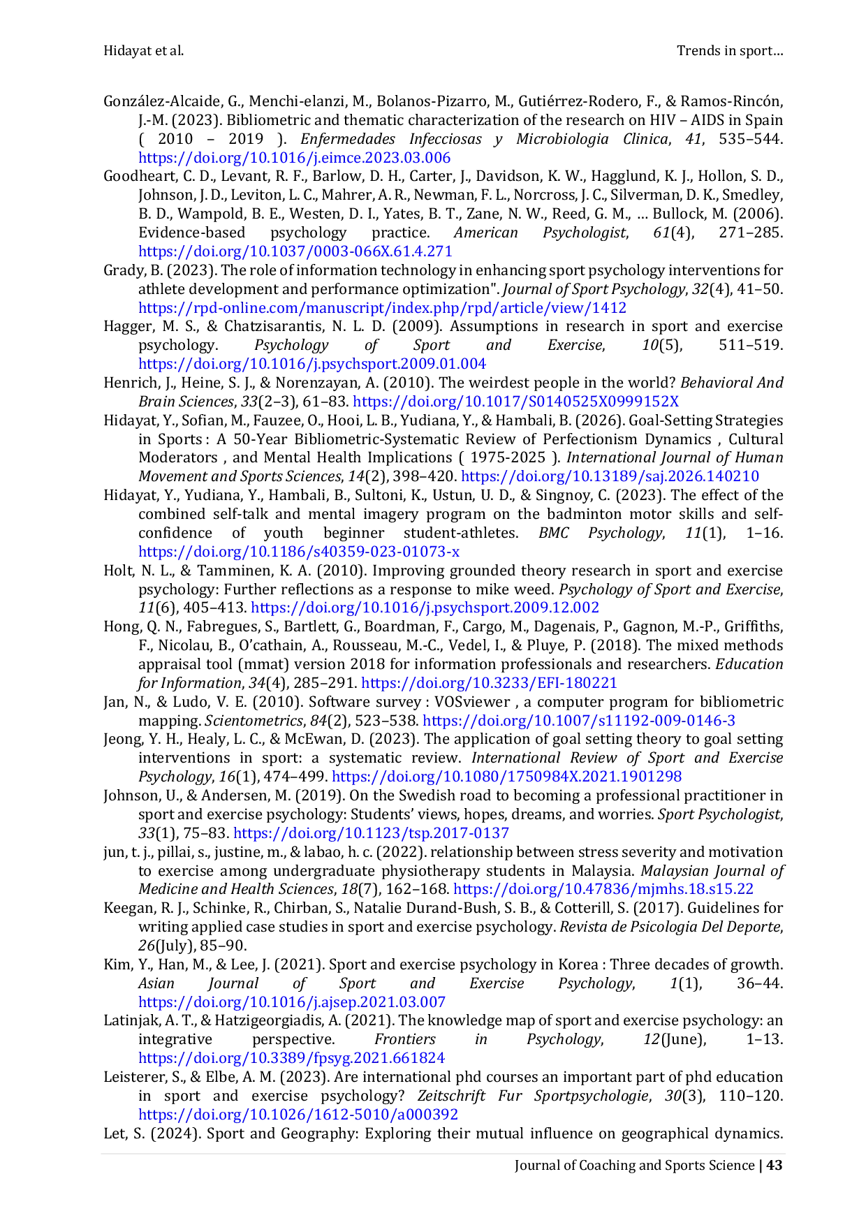 JURIS Trends in Sport and Exercise Psychology Research An Integrated Bibliometric and Systematic Literature Review 2005 2025