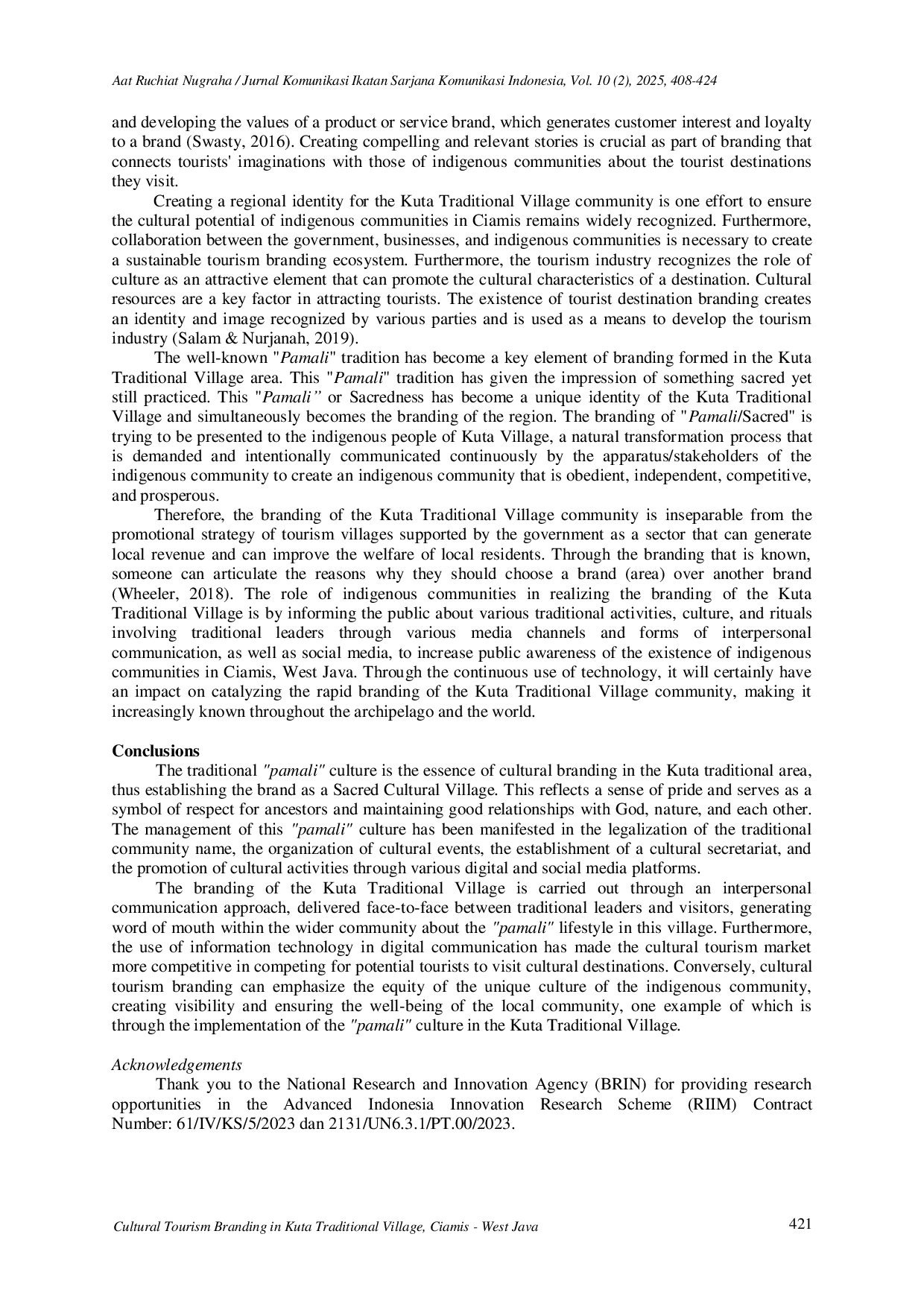 JURIS Cultural Tourism Branding in Kuta Traditional Village Ciamis West Java