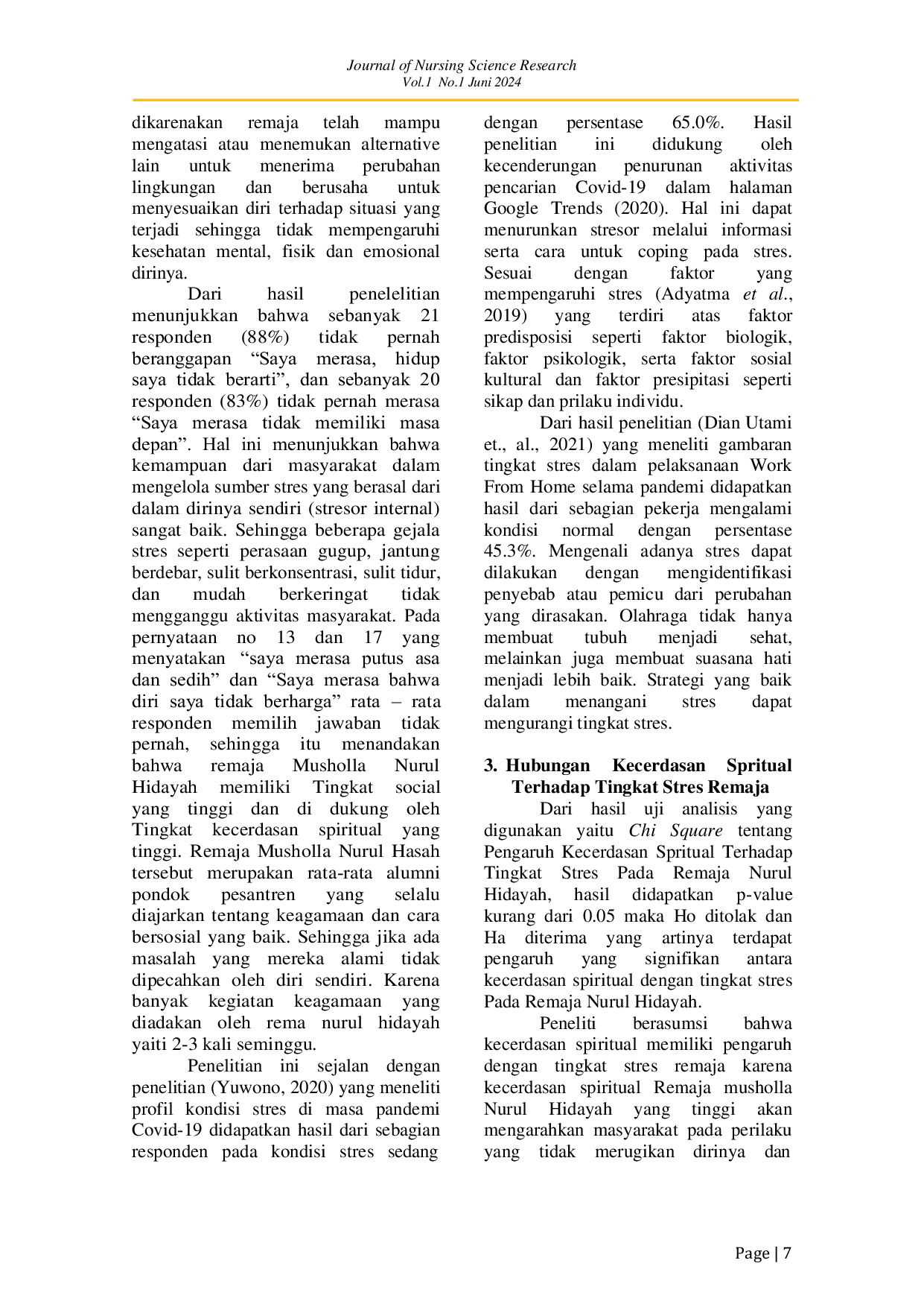 JURIS Hubungan Kecerdasan Spiritual Terhadap Stres Pada Remaja