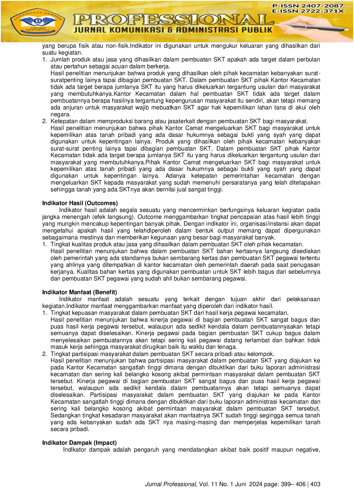 JURIS Kinerja Pegawai Kecamatan Merigi Sakti Kabupaten Bengkulu Tengah Dalam Pembuatan Surat Keterangan Tanah