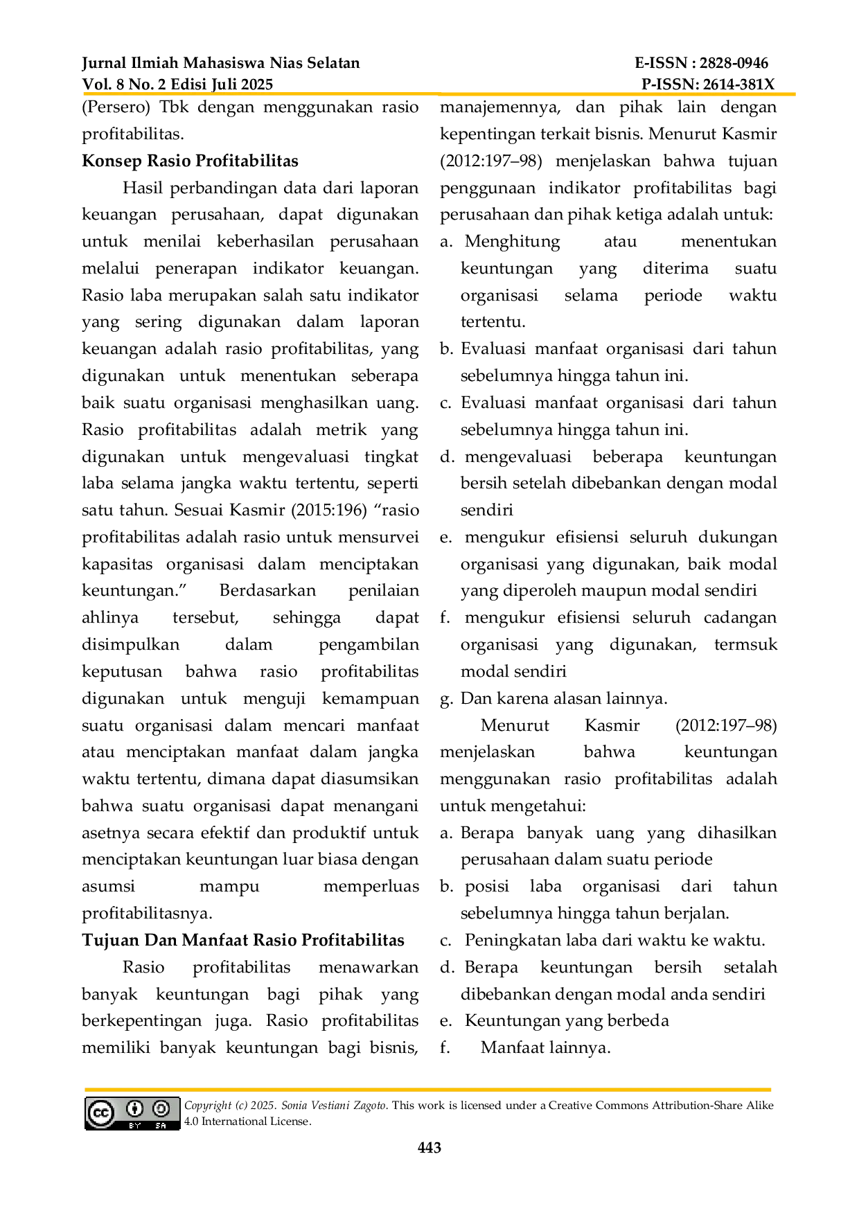 JURIS Pengaruh Profitabilitas Terhadap Kinerja Keuangan Di Pt Semen Baturaja Persero Tbk