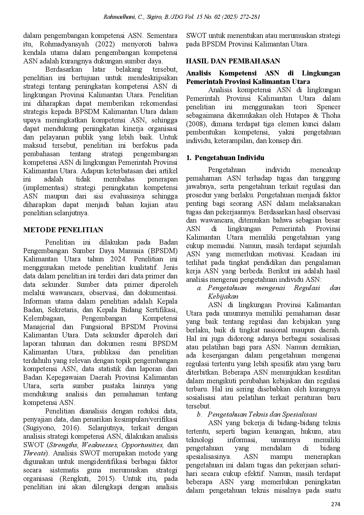 juris Strategi Peningkatan Kompetensi Aparatur Sipil Negara Pada Badan Pengembangan Sumber Daya Manusia Provinsi Kalimantan Utara