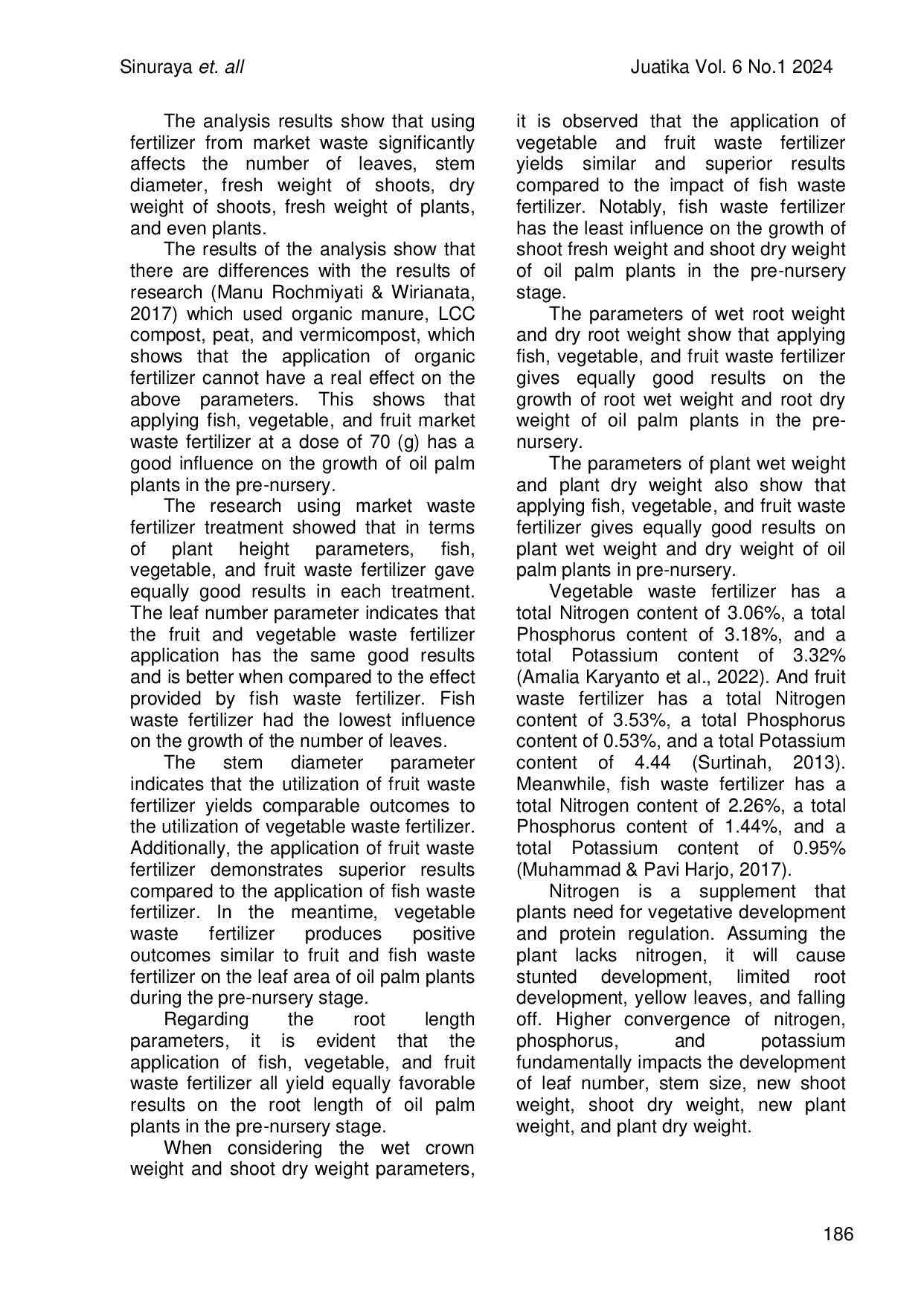 JURIS Optimizing The Growth of Palm Palm Seedlings by Providing Several Types of Market Waste Fertilizer and Planting Media