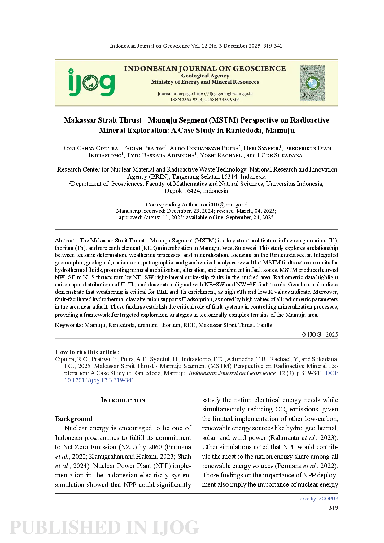 juris Makassar Strait Thrust Mamuju Segment MSTM Perspective on Radioactive Mineral Exploration A Case Study in Rantedoda Mamuju