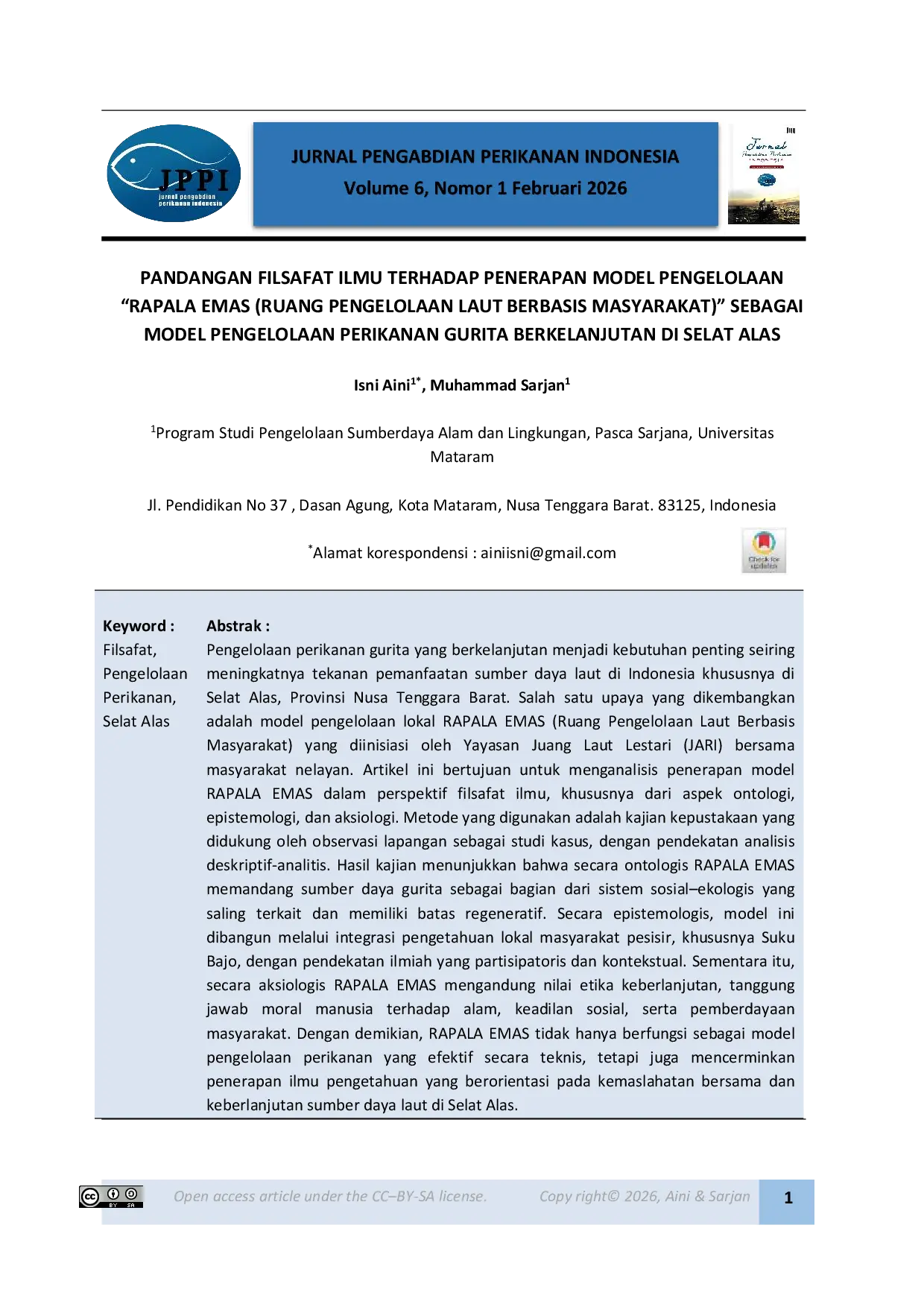 JURIS Pandangan Filsafat Ilmu Terhadap Penerapan Model Pengelolaan Rapala Emas Sebagai Model Pengelolaan Perikanan Gurita Berkelanjutan Di Selat Alas