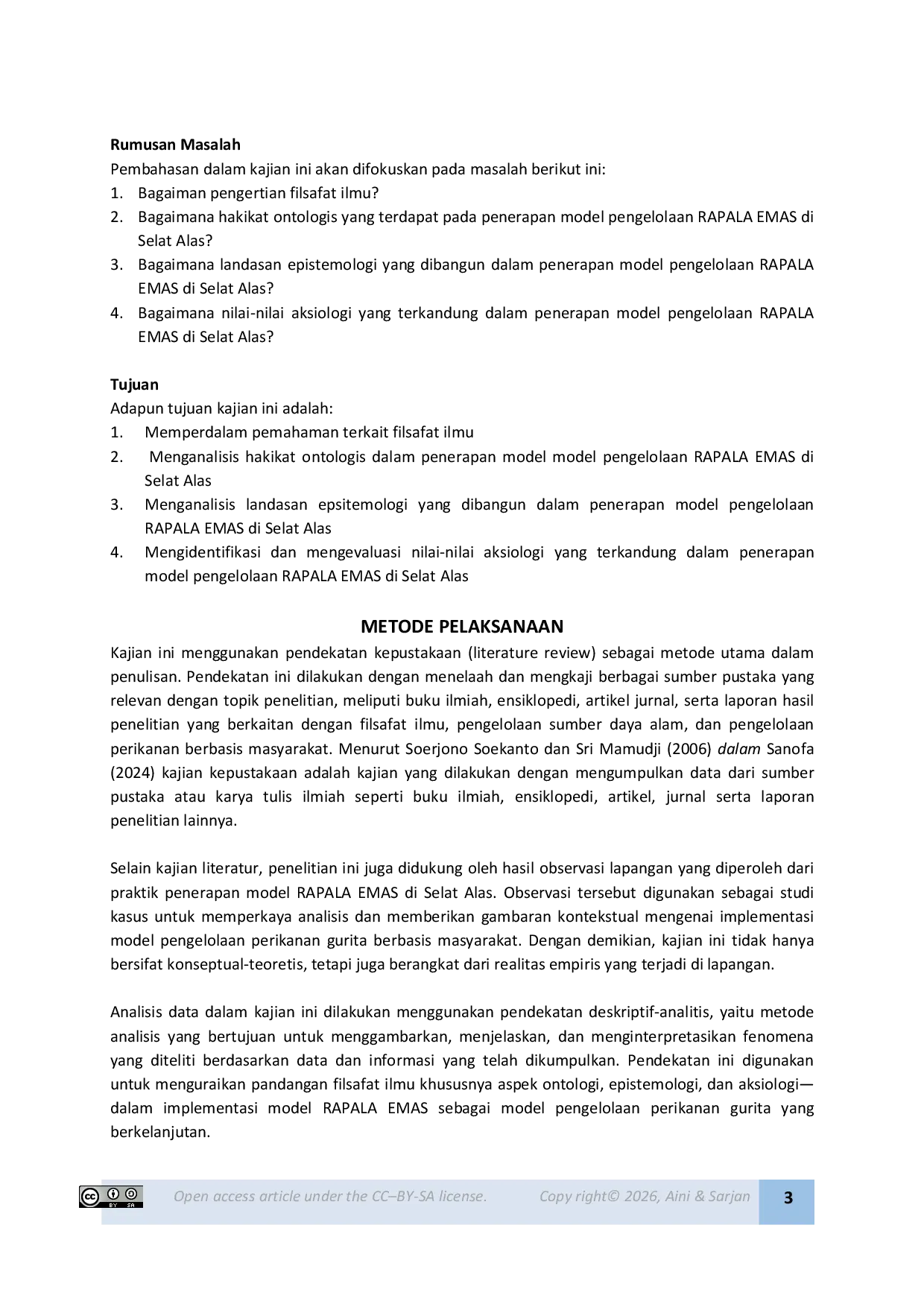 JURIS Pandangan Filsafat Ilmu Terhadap Penerapan Model Pengelolaan Rapala Emas Sebagai Model Pengelolaan Perikanan Gurita Berkelanjutan Di Selat Alas