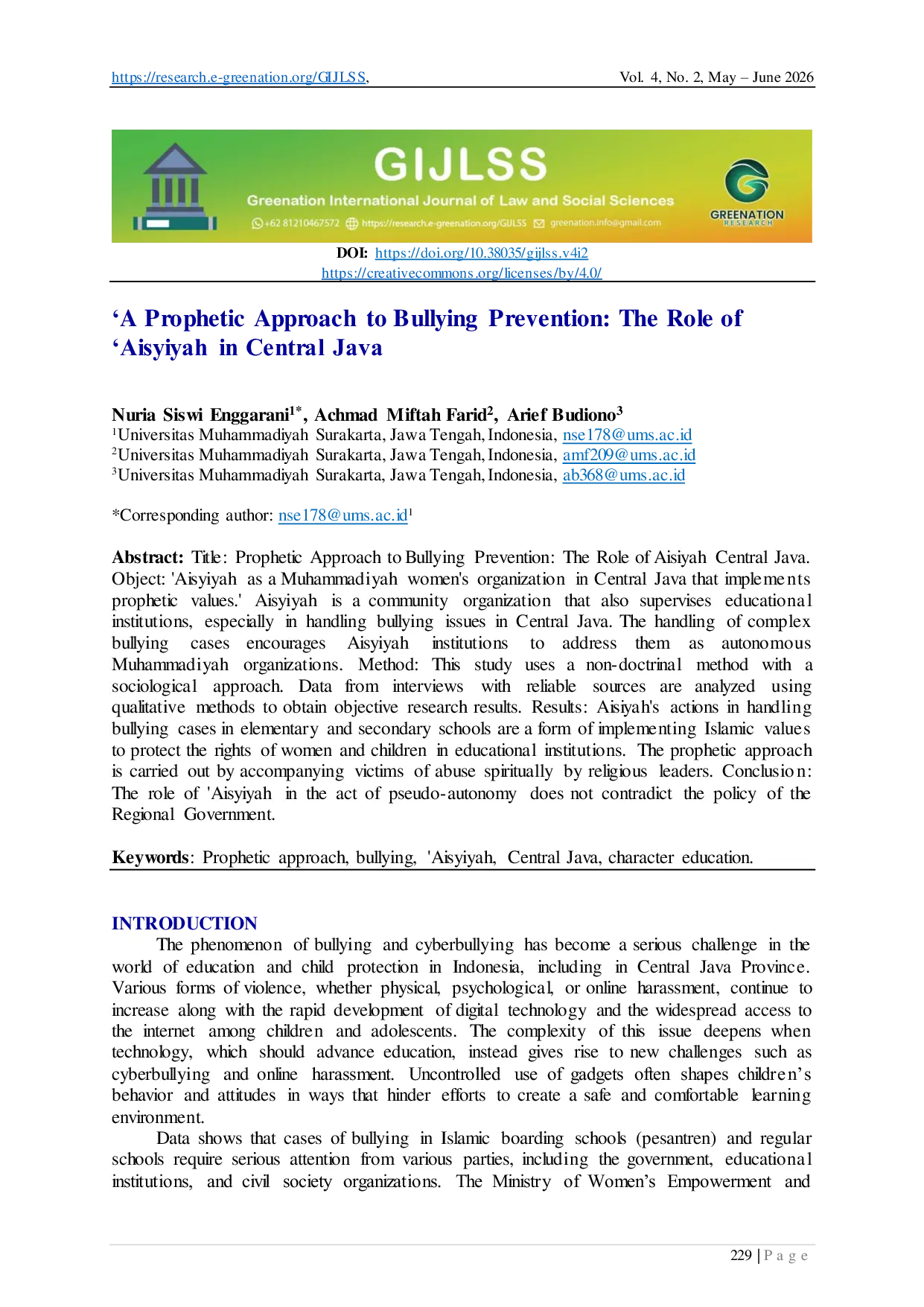 JURIS A Prophetic Approach to Bullying Prevention The Role of Aisyiyah in Central Java