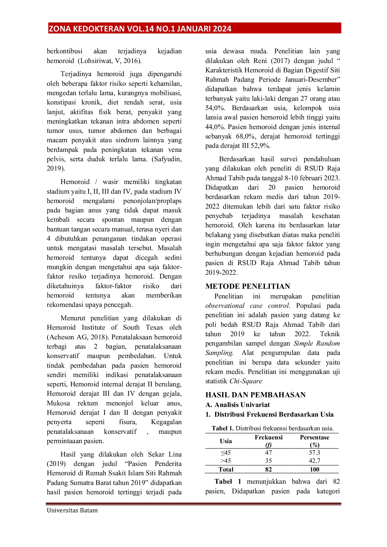 JURIS Faktor Faktor Yang Berhubungan Dengan Kejadian Hemoroid Pada Pasien Di Poli Bedah Rsud Raja Ahmad Tabib Tahun 2019 2022