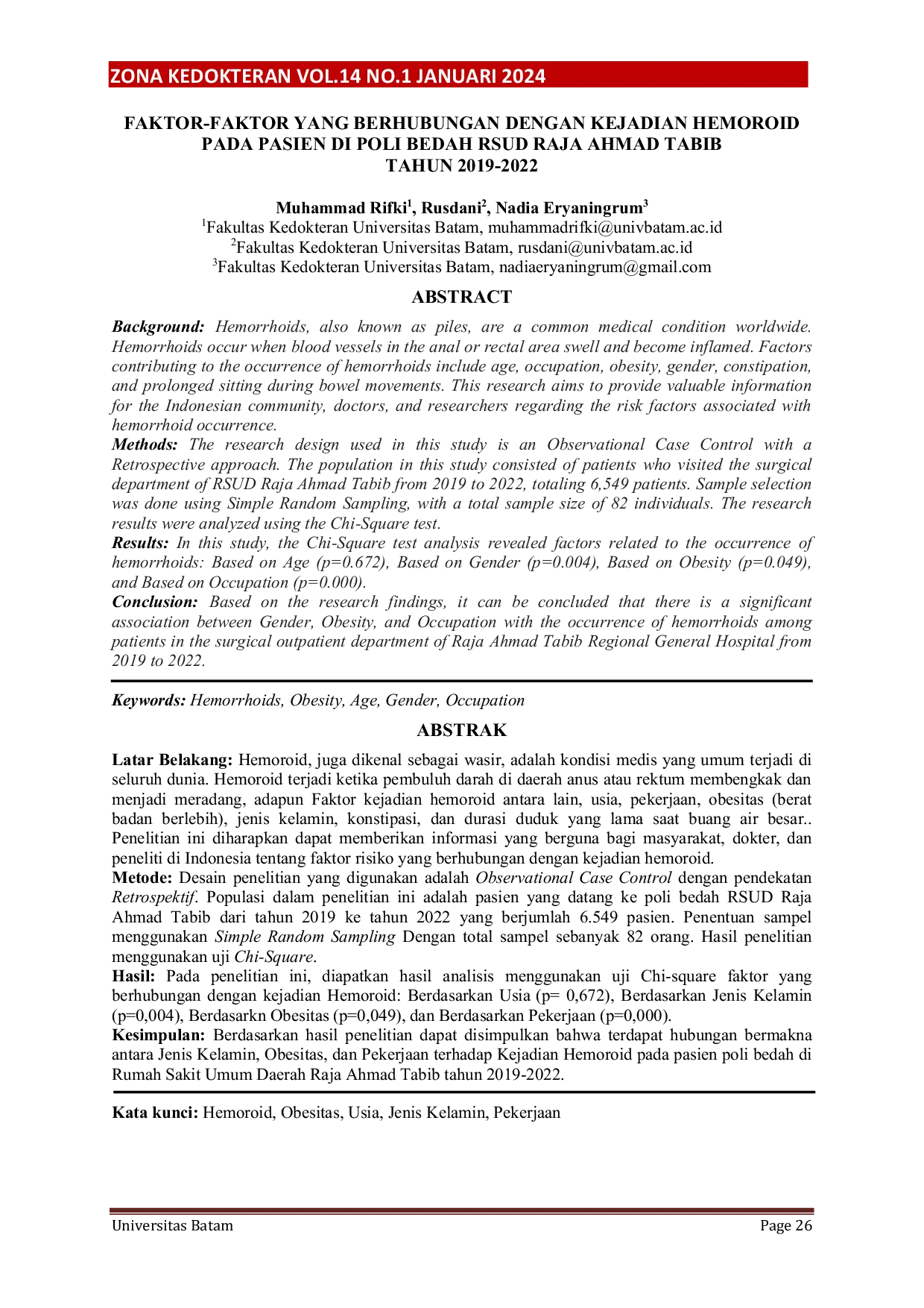 JURIS Faktor Faktor Yang Berhubungan Dengan Kejadian Hemoroid Pada Pasien Di Poli Bedah Rsud Raja Ahmad Tabib Tahun 2019 2022