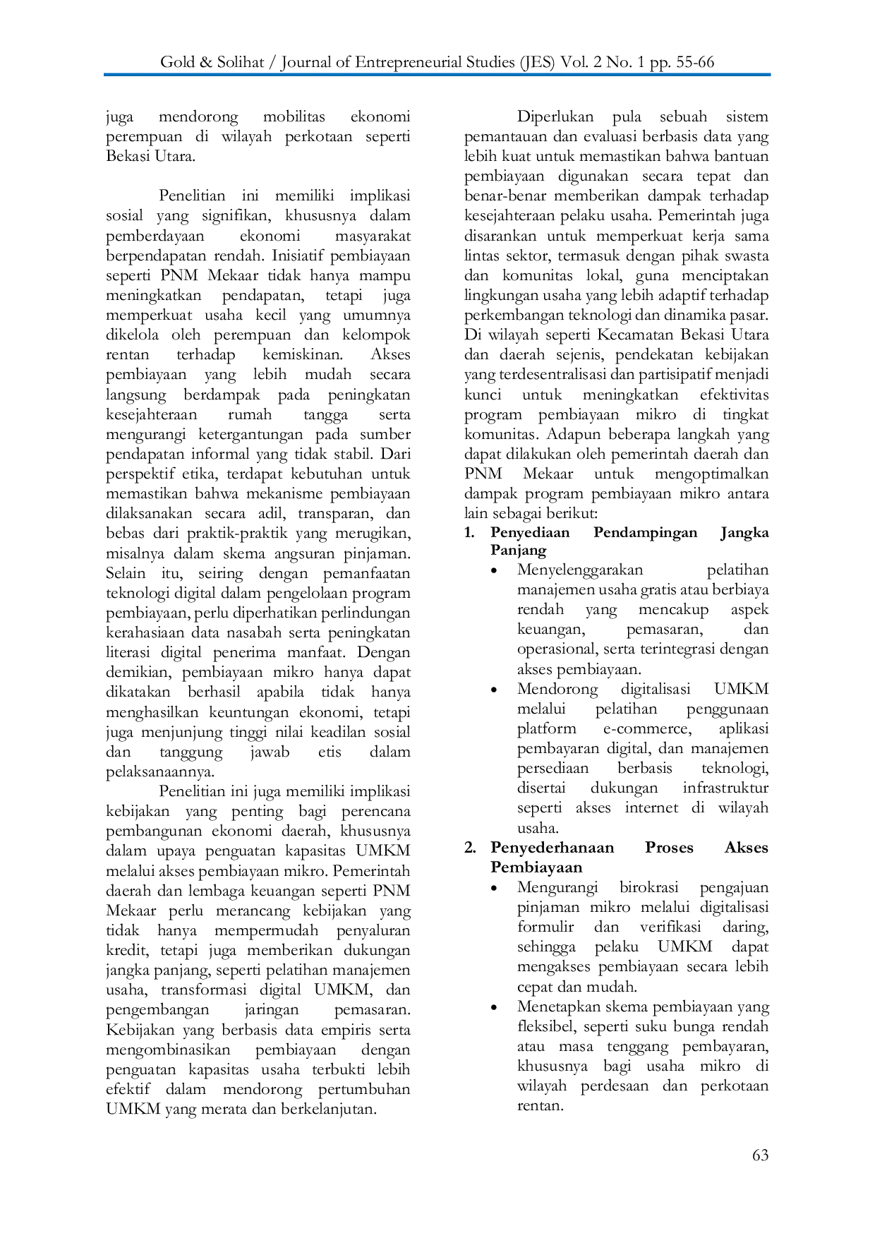 JURIS Pengaruh Pembiayaan PNM Mekaar terhadap Pendapatan dan Perkembangan Usaha Mikro Kecil dan Menengah UMKM pada Nasabah Unit Mekaar Bekasi Utara