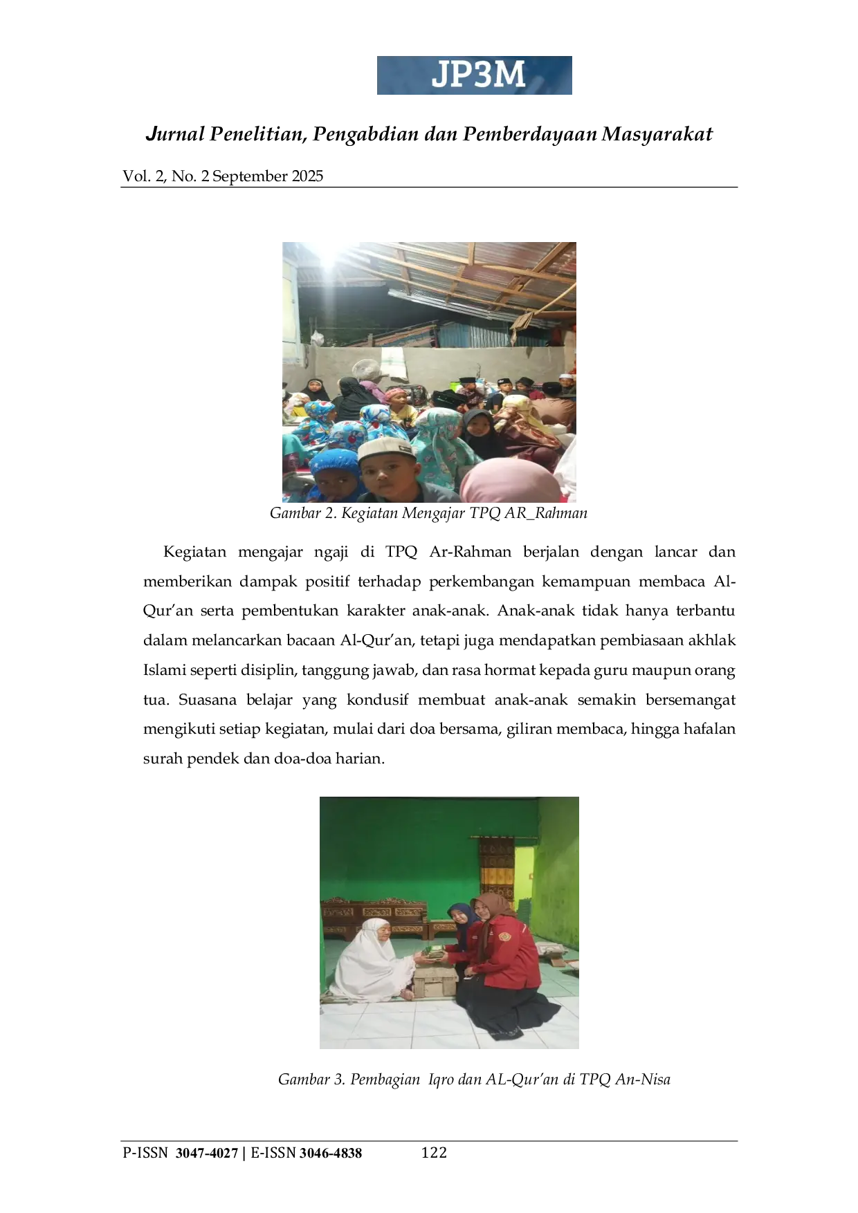 JURIS Peran TPQ dalam Pembentukan Karakter Keimanan dan Ketakwaan Anak di Desa Risa