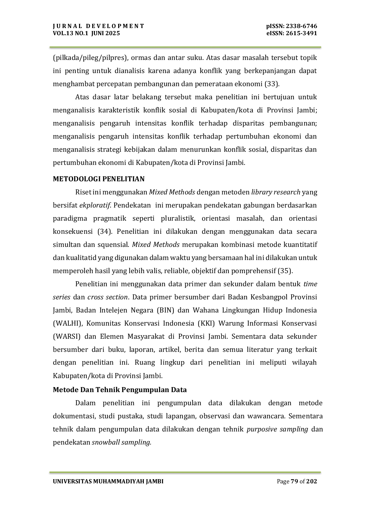 JURIS Pengaruh Konflik Terhadap Disparitas Dan Pertumbuhan Ekonomi Di Provinsi Jambi