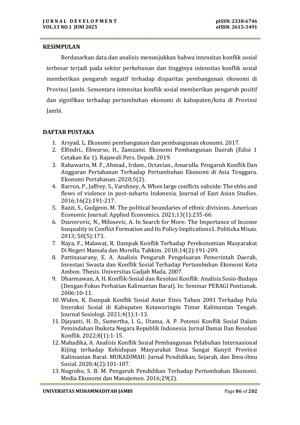 JURIS Pengaruh Konflik Terhadap Disparitas Dan Pertumbuhan Ekonomi Di Provinsi Jambi