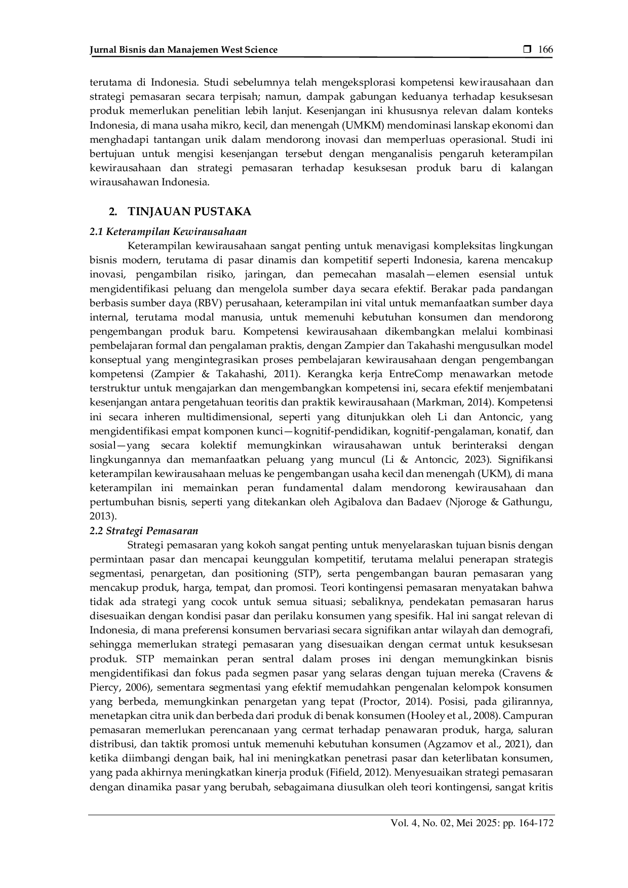 JURIS Pengaruh Keterampilan Kewirausahaan dan Strategi Pemasaran terhadap Keberhasilan Produk Baru