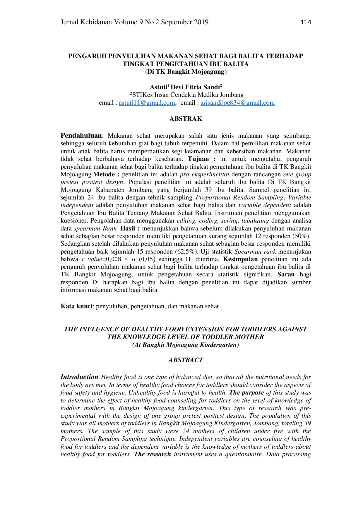 juris Pengaruh Penyuluhan Makanan Sehat Bagi Balita terhadap Tingkat Pengetahuan Ibu Balita