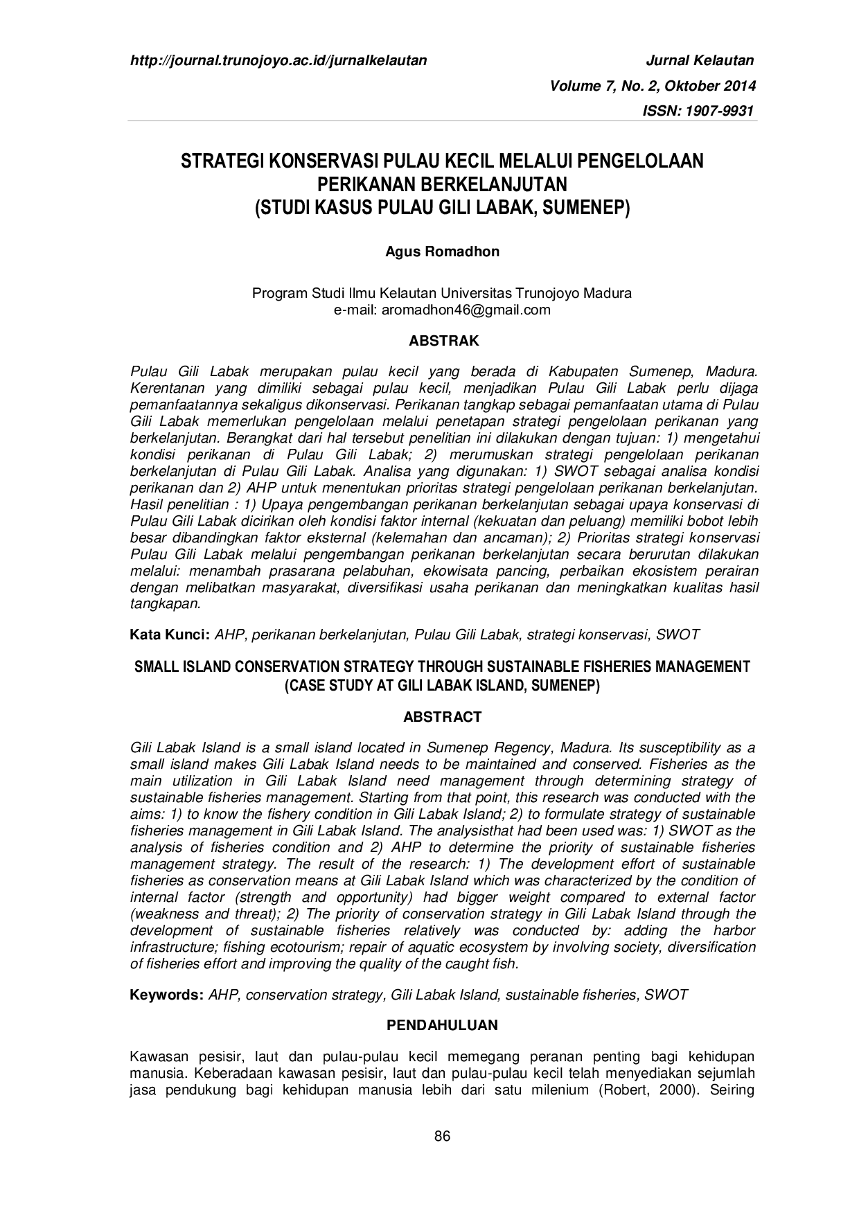 JURIS Strategi Konservasi Pulau Kecil Melalui Pengelolaan Perikanan Berkelanjutan Studi Kasus Pulau Gili Labak Sumenep