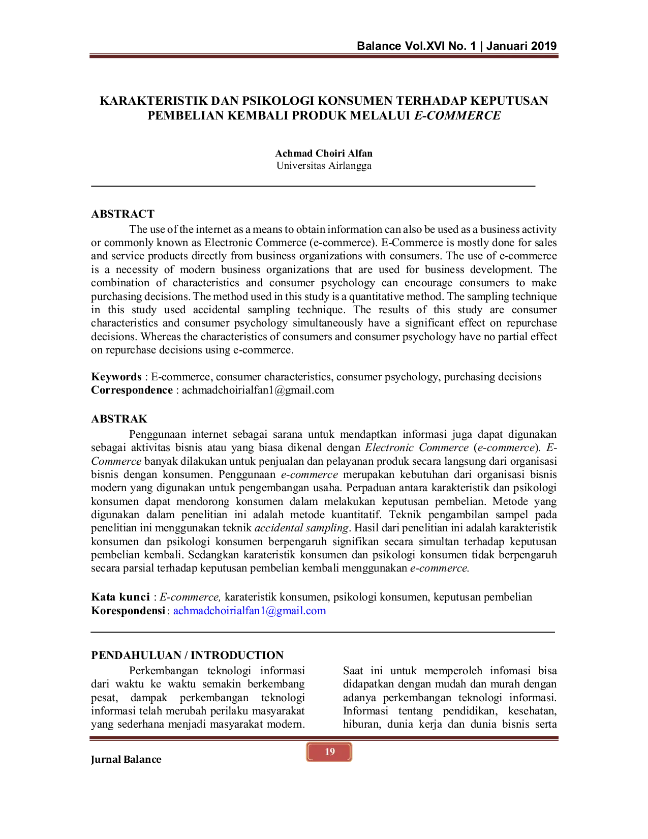 JURIS Karakteristik Dan Psikologi Konsumen Terhadap Keputusan Pembelian Kembali Produk Melalui E Commerce