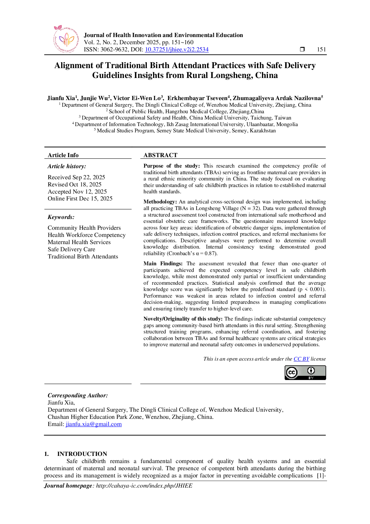JURIS Alignment of Traditional Birth Attendant Practices with Safe Delivery Guidelines Insights from Rural Longsheng China