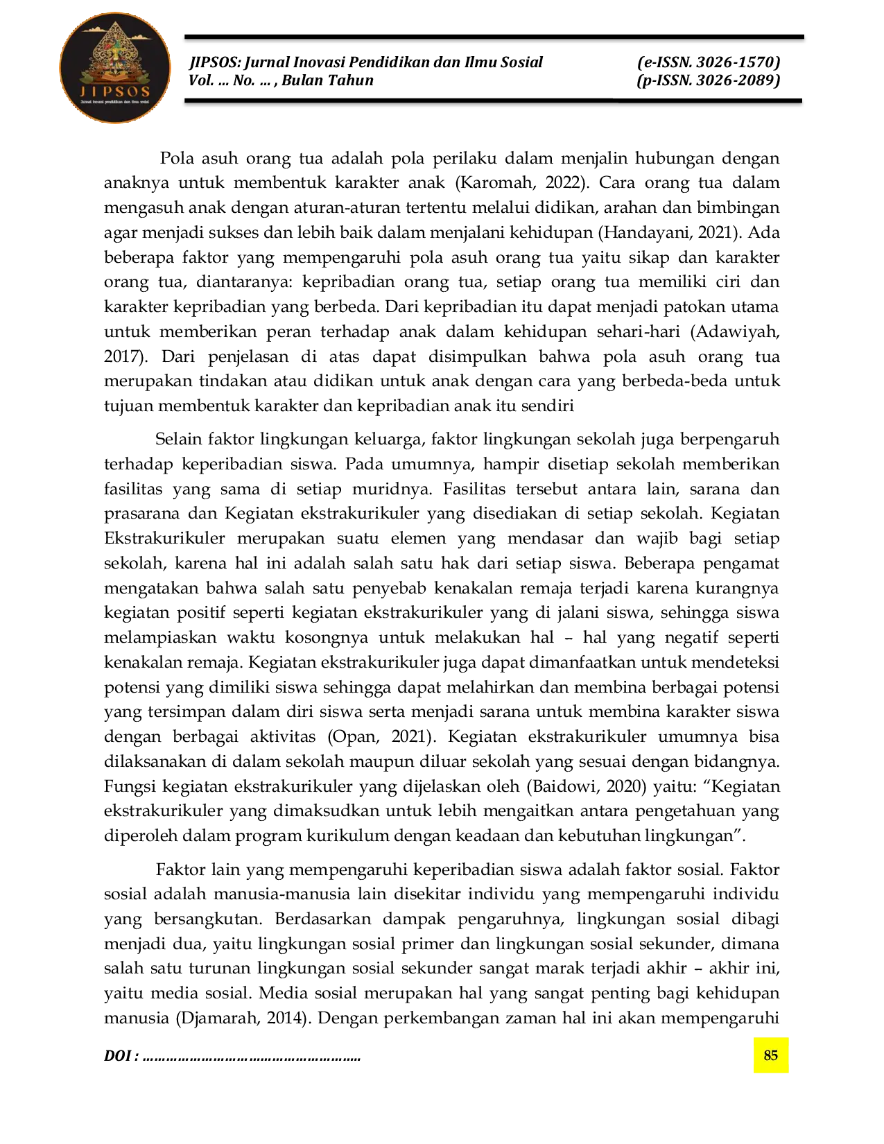 JURIS Efektifitas Penerapan Pola Asuh Orang Tua Ekstrakurikuler Dan Media Sosial Terhadap Kepribadian Siswa Di SMK Muhammadiyah