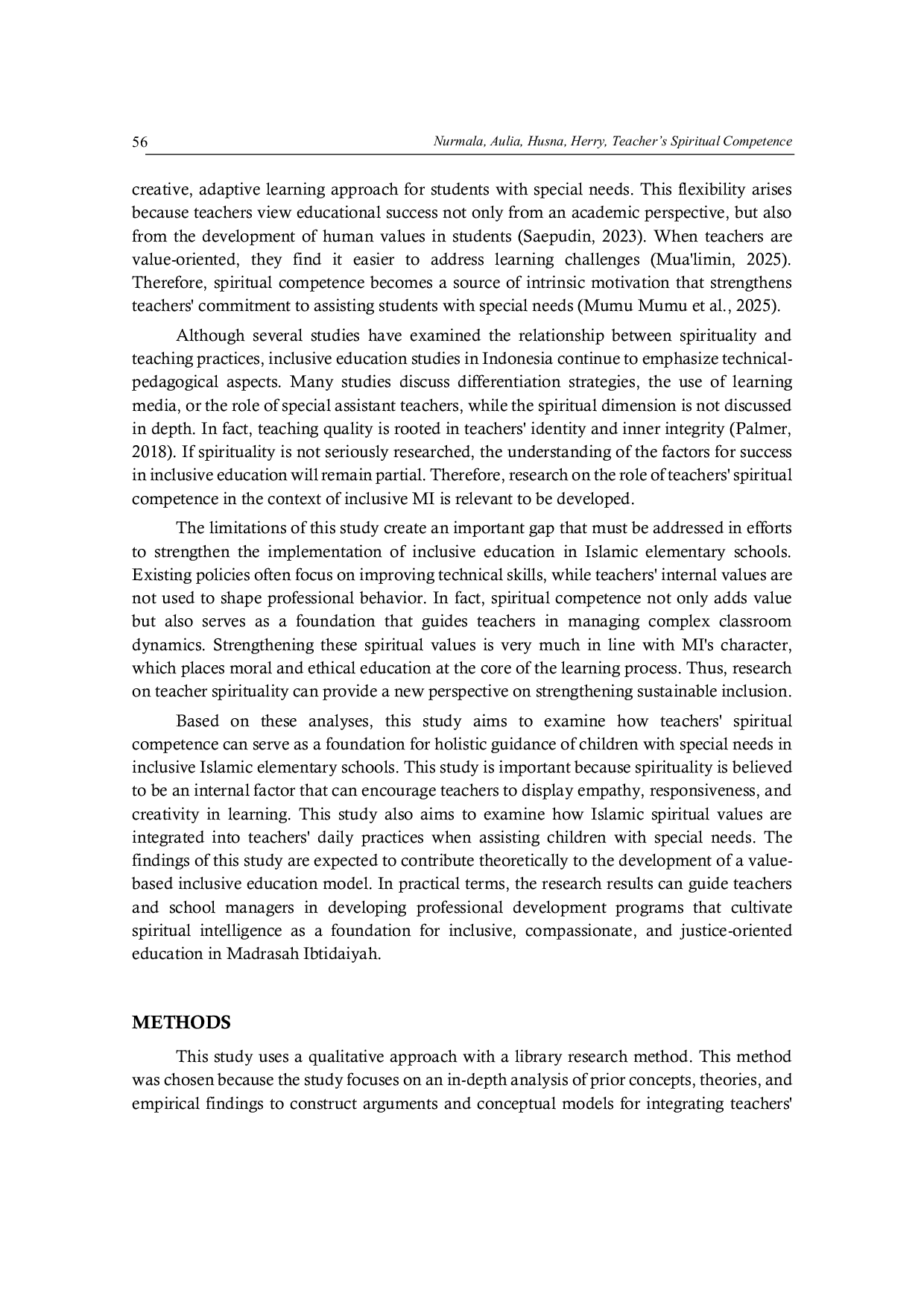 JURIS Teachers Spiritual Competence as The Foundation for Holistic Guidance of Children with Special Needs in Inclusive Madrasah Ibtidaiyyah