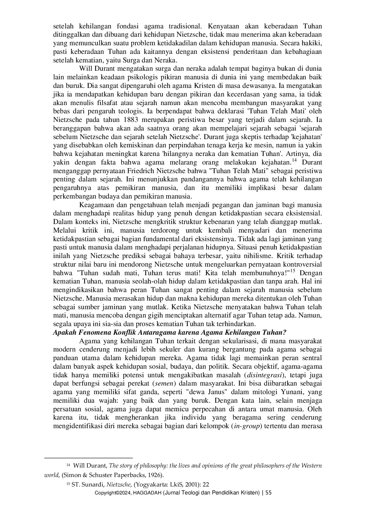 JURIS Agama Kehilangan Tuhan Sebuah Telaah Kritis Kematian Tuhan Dari Friedrich W Nietzsche dan Pembacaannya di Indonesia