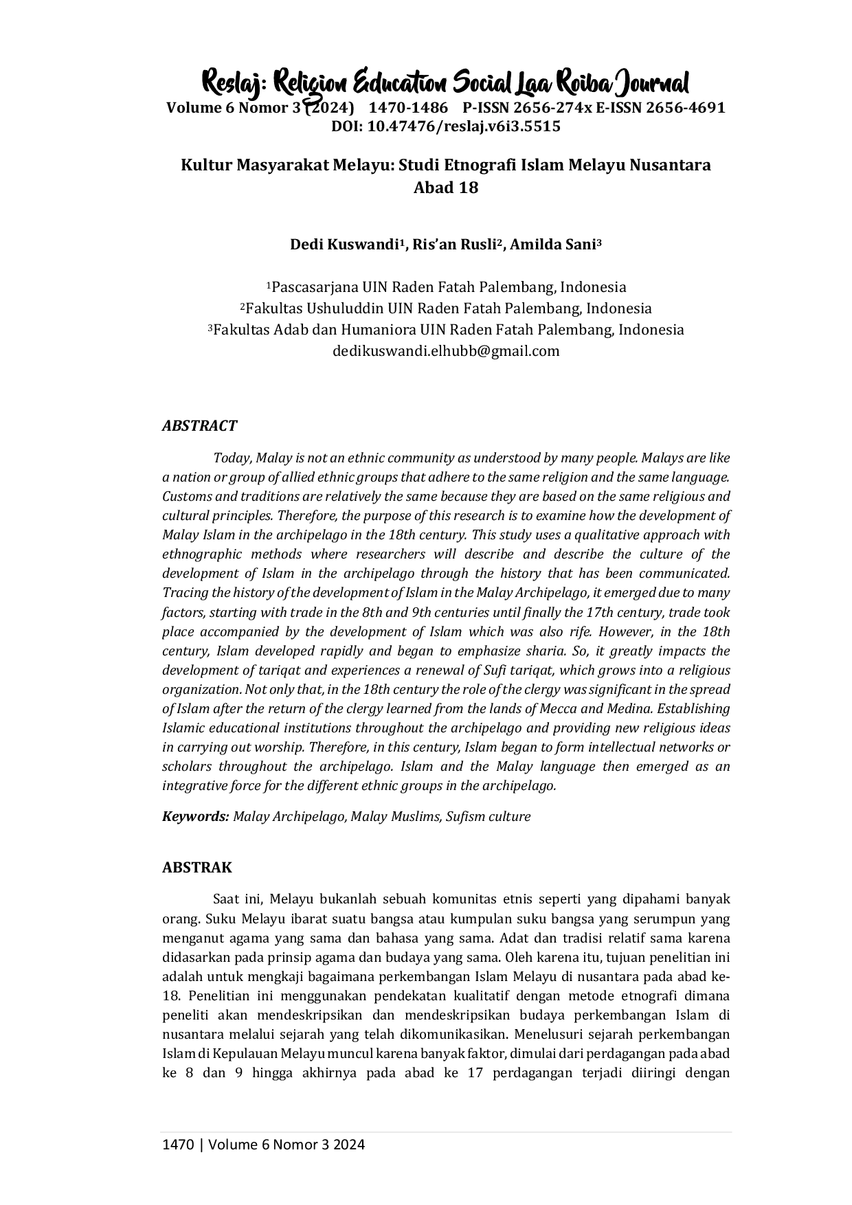 JURIS Kultur Masyarakat Melayu Studi Etnografi Islam Melayu Nusantara Abad 18